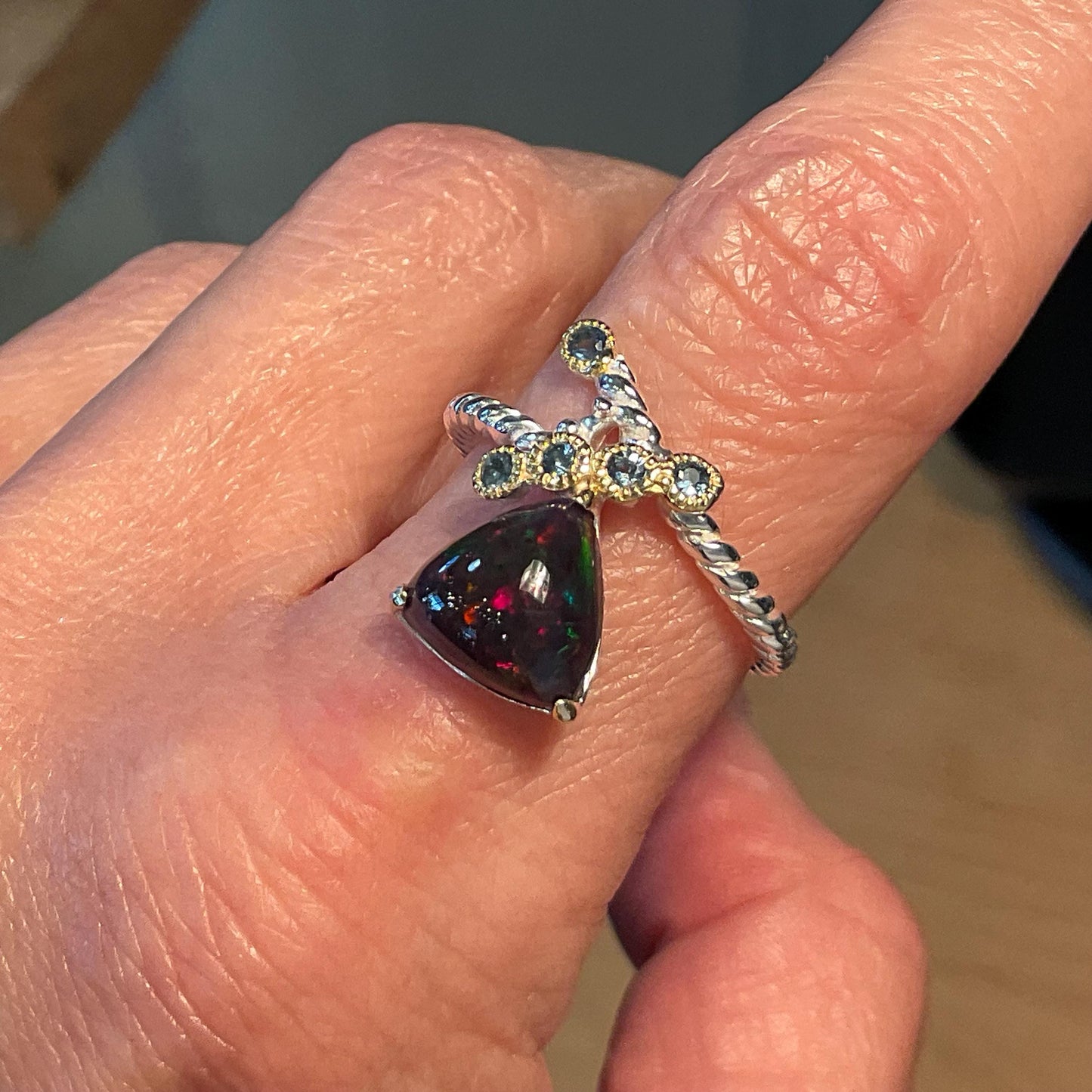 sterling silver Natural black red mesmerizing Fire Opal ring 8.5