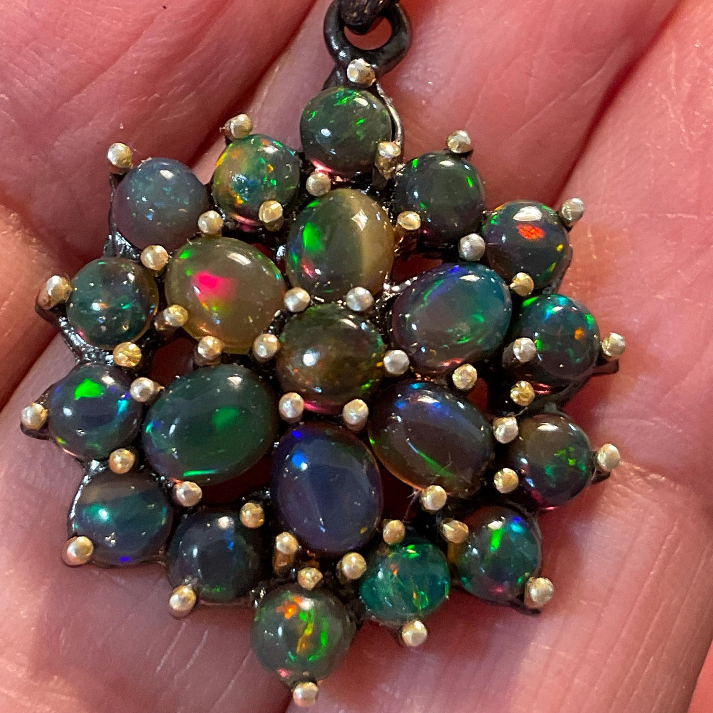 sterling silver Natural black fire opal cluster pendant Colors Of Etnika