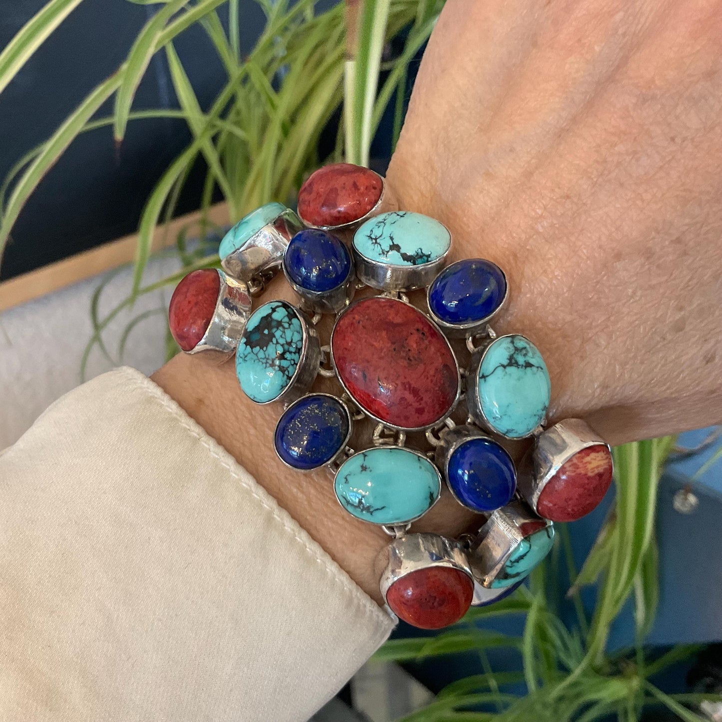 sterling silver statement coral turquoise lapis lazuli Bracelet Colors Of Etnika