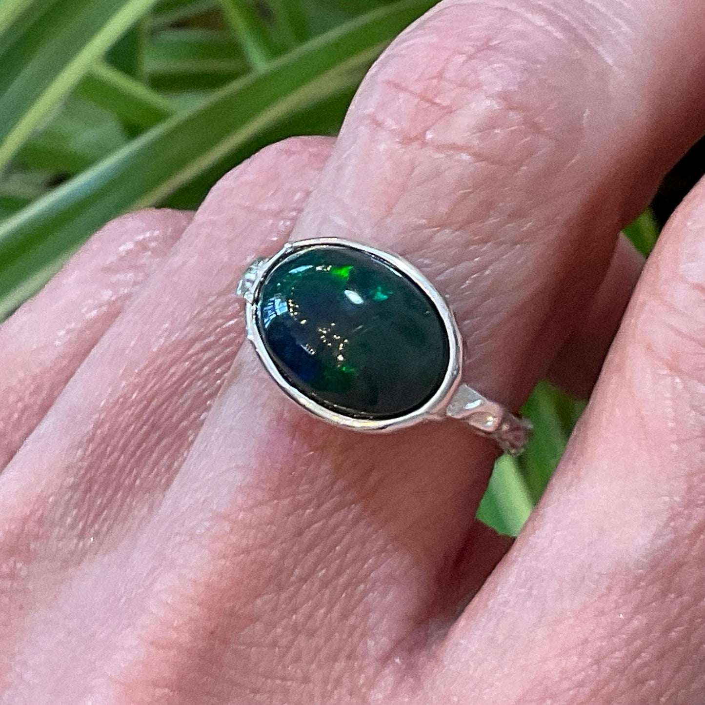 sterling silver Natural mesmerizing Fire Opal solitaire oval ring 7.5 Colors Of Etnika