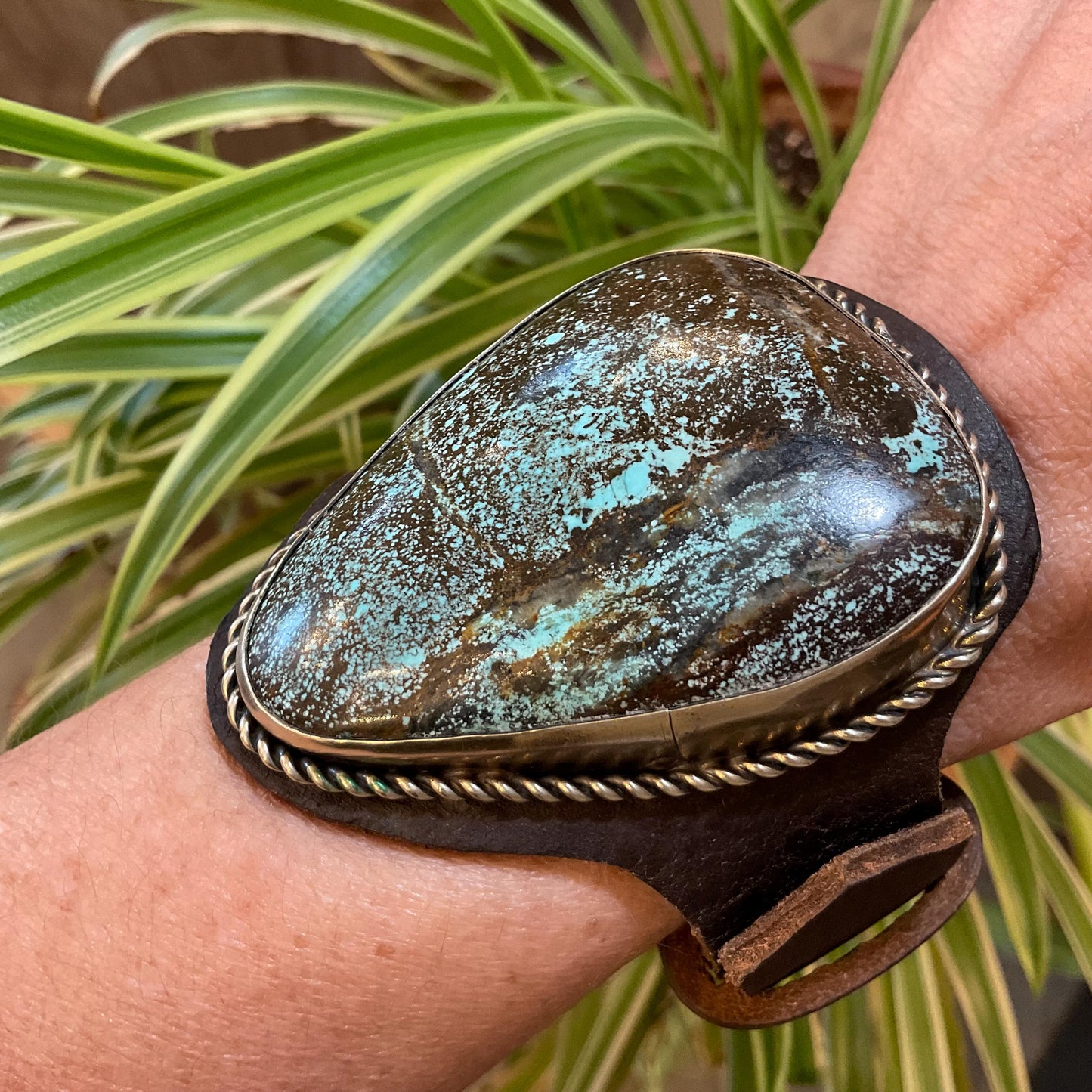 sterling silver oversize turquoise leather bracelet Colors Of Etnika