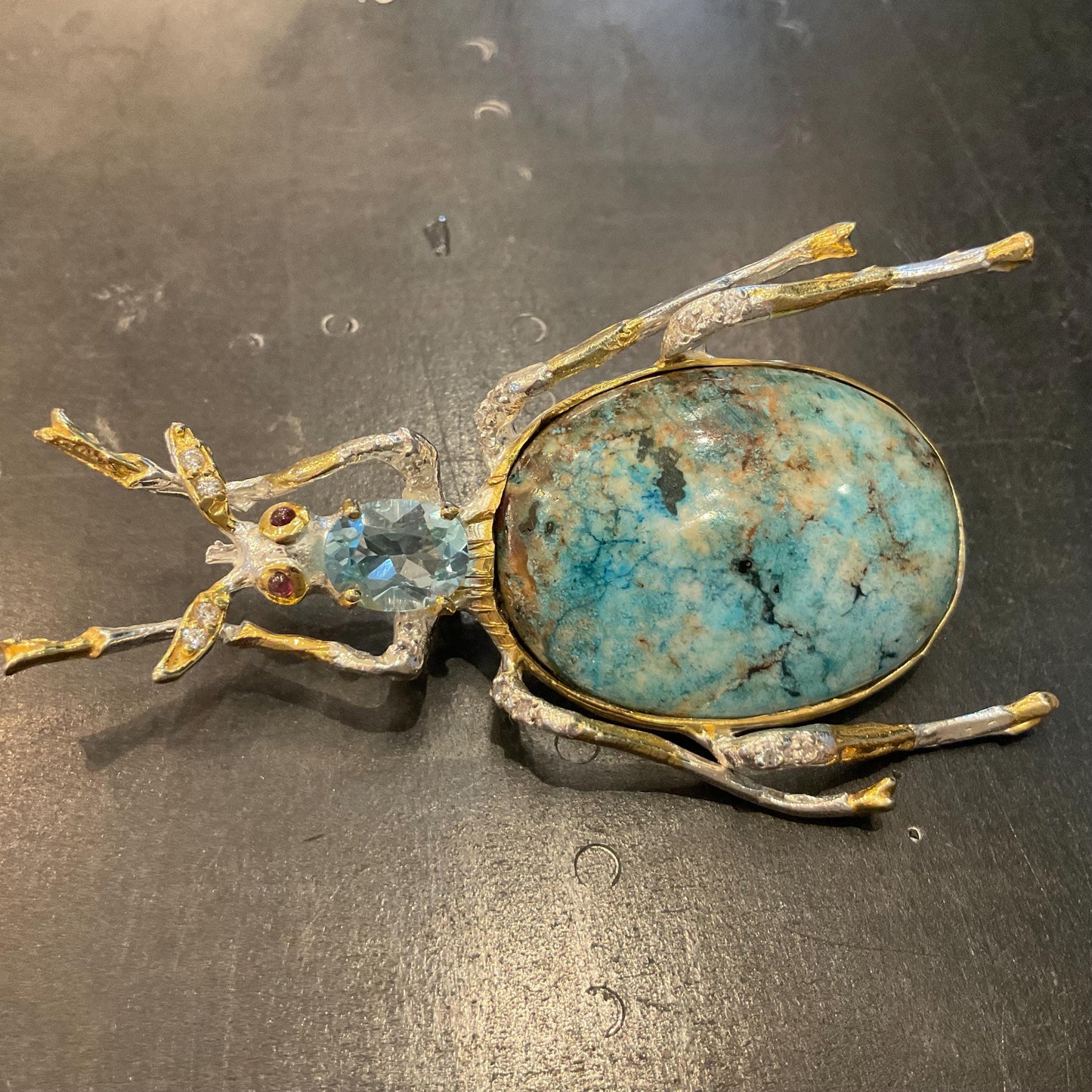 Sterling silver turquoise Beetle brooch pin
