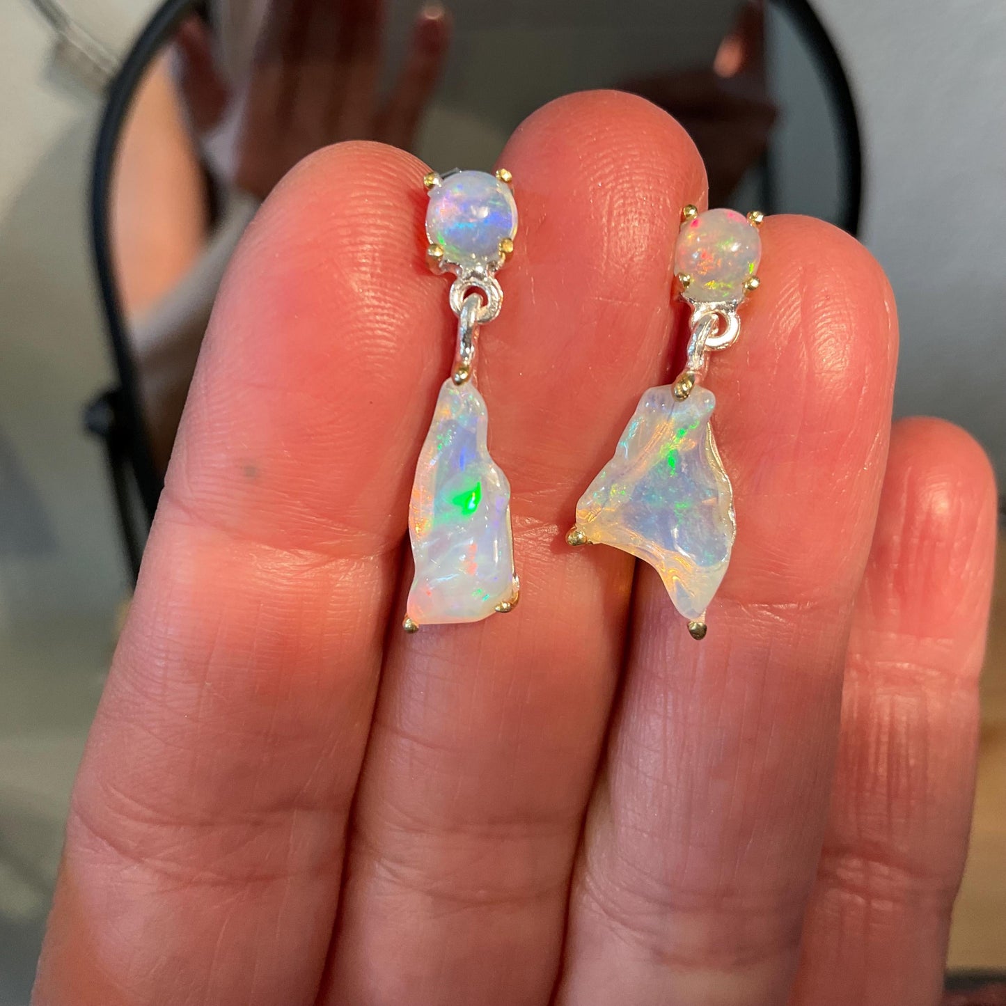 Sterling Silver Natural rough rainbow Opal dangle earrings Colors Of Etnika