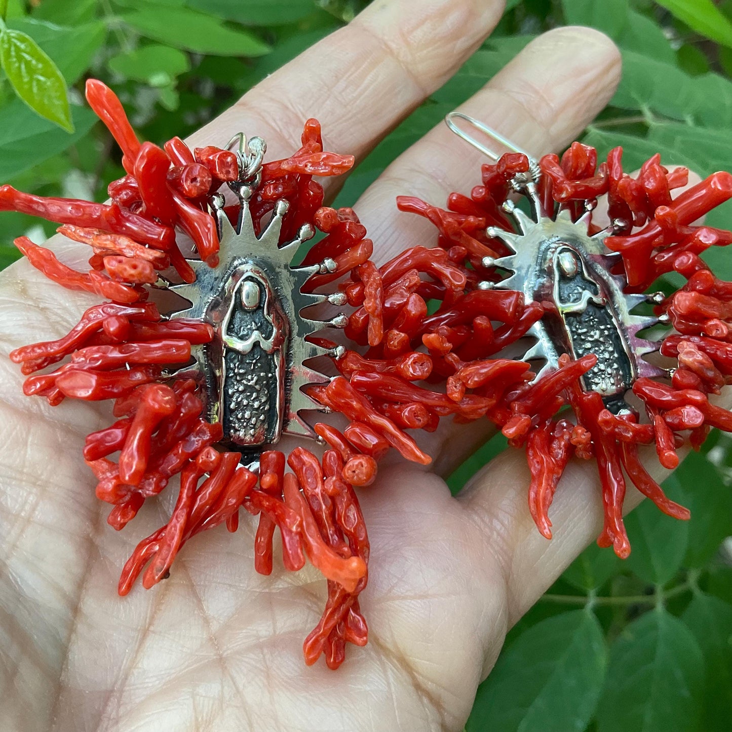 Sterling Silver madonna coral earrings Colors Of Etnika