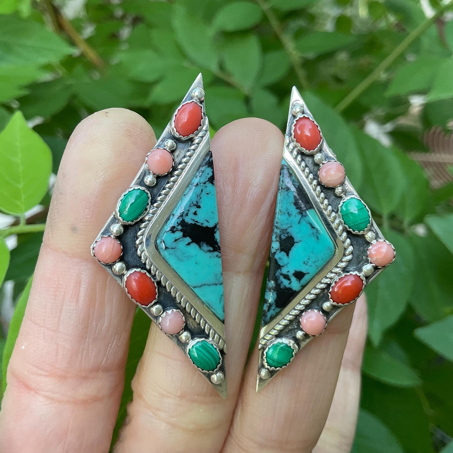 Sterling Silver coral modern turquoise post earrings Colors Of Etnika