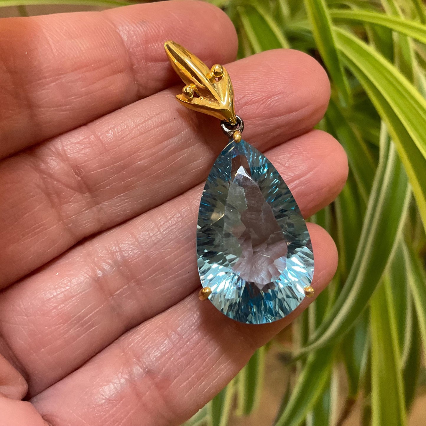 Sterling silver large blue topaz pear shape pendant for necklace Colors Of Etnika