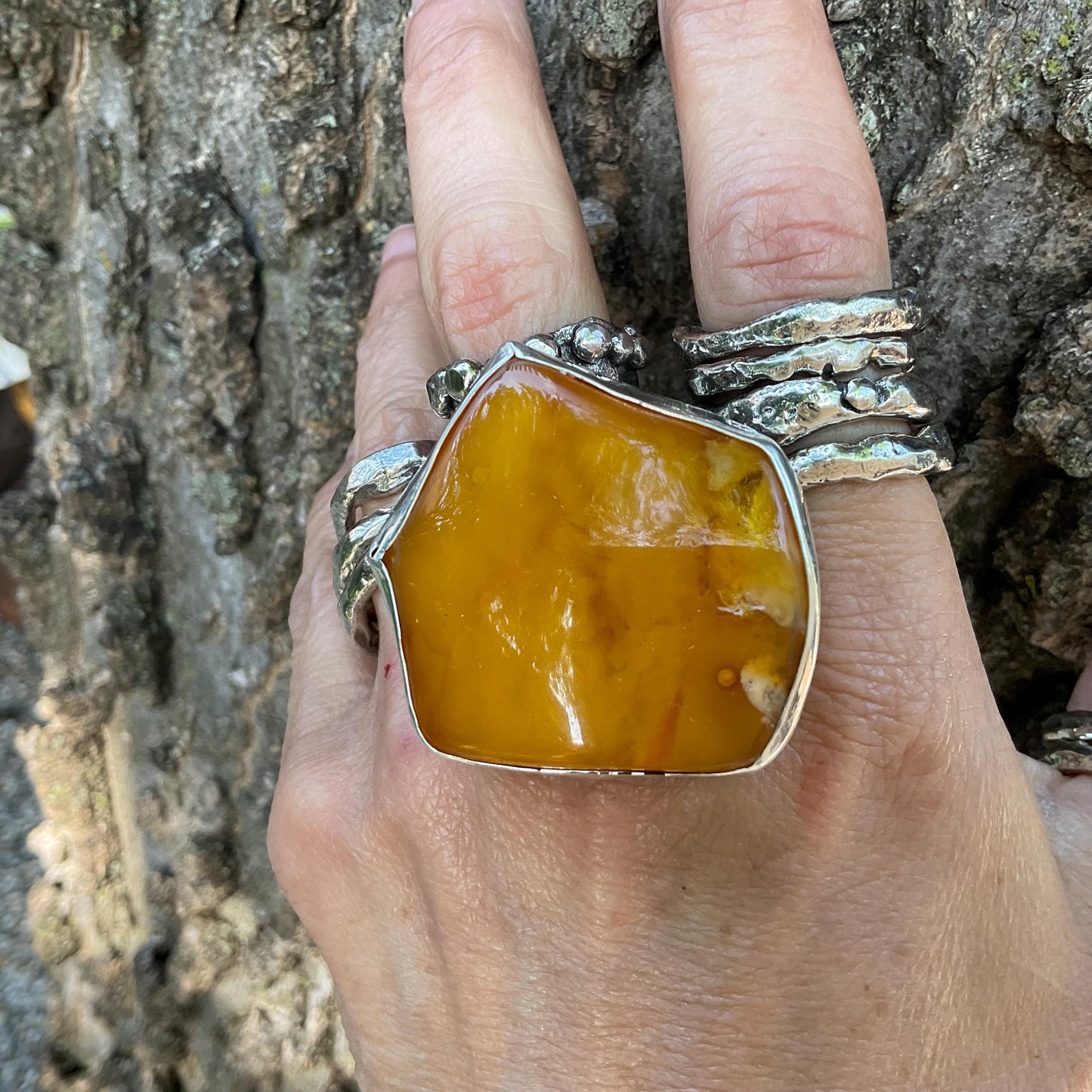 sterling silver butterscotch Baltic amber cuff ring 7.5-9 Colors Of Etnika