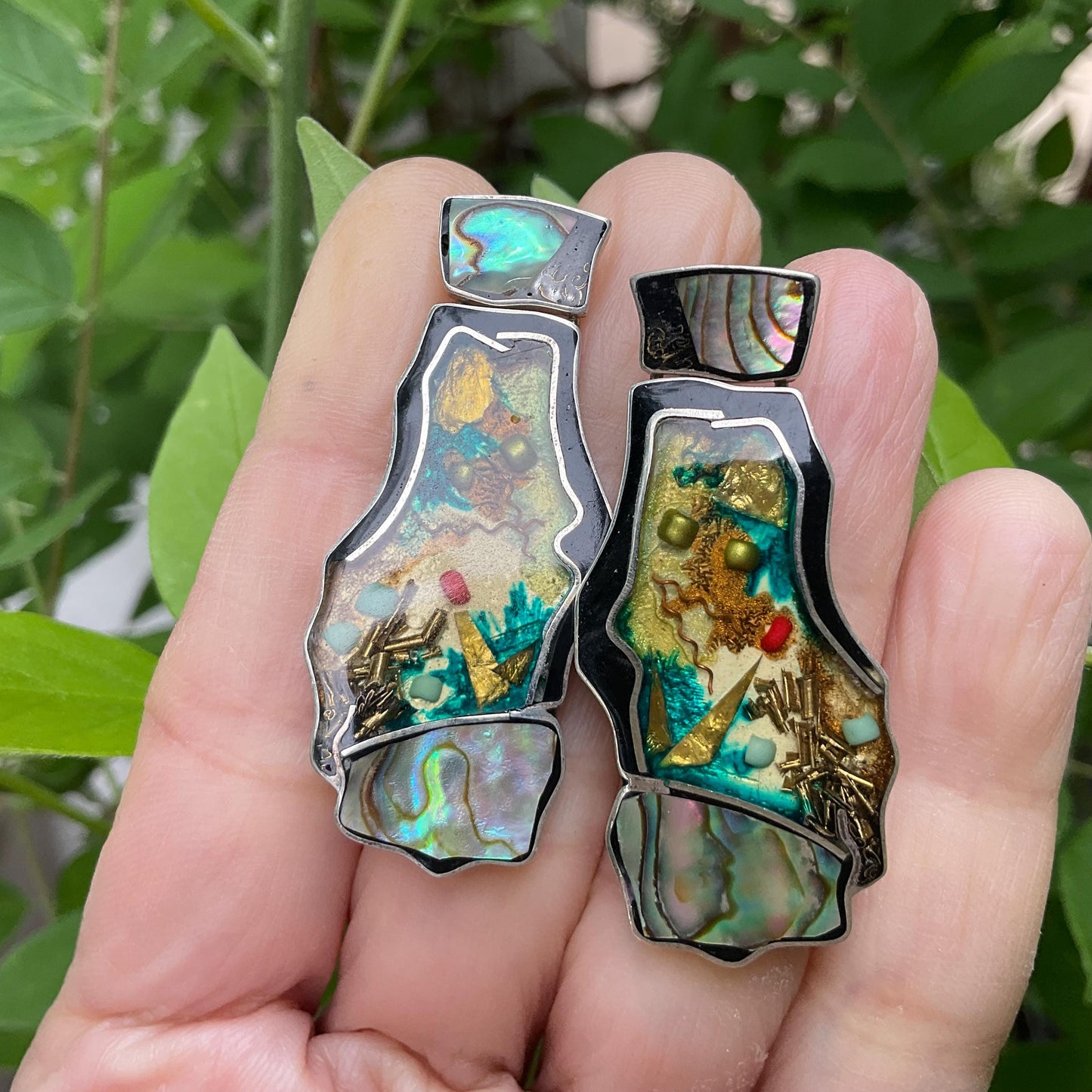 Sterling silver abalone inlay art to wear dangle Earrings Colors Of Etnika