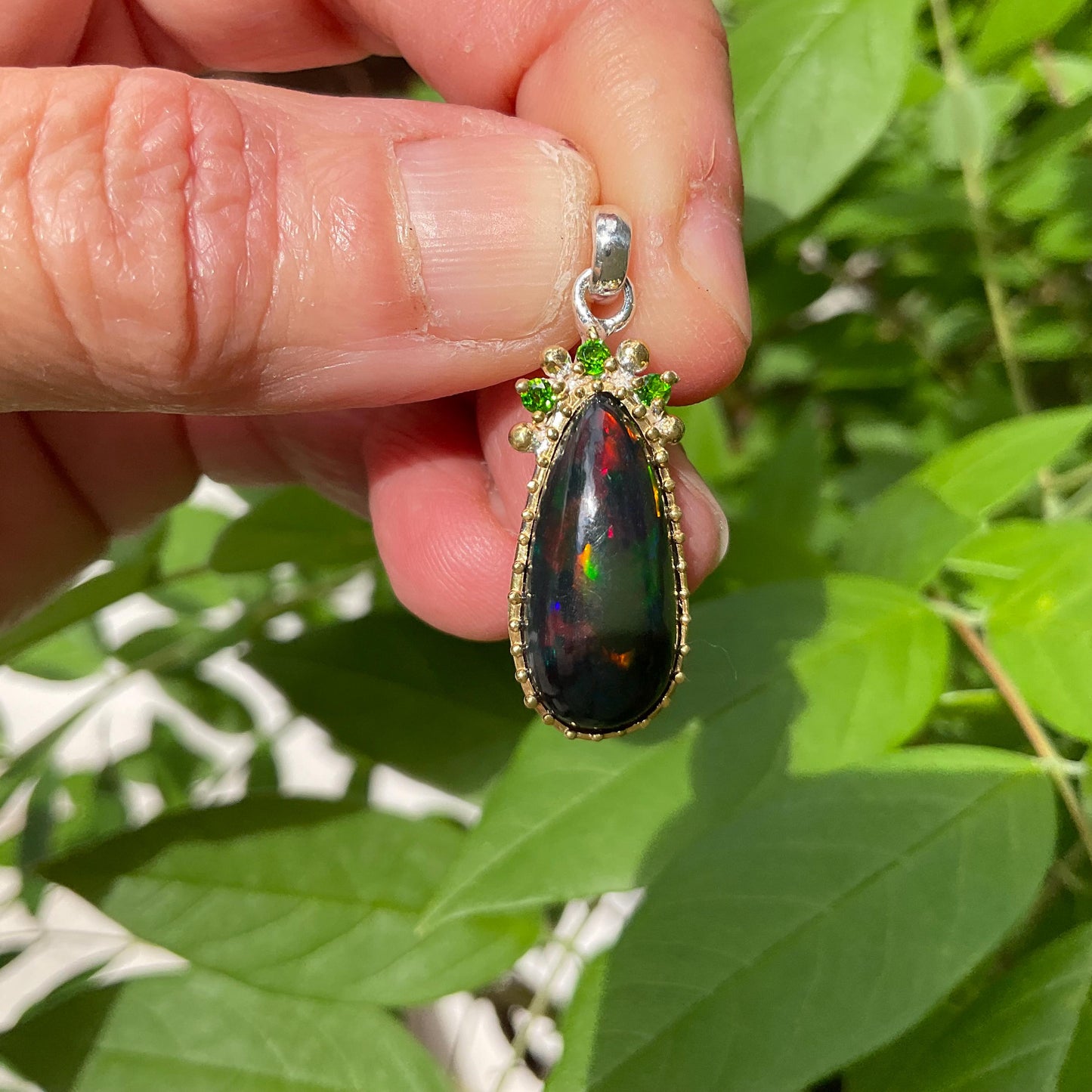 Natural fire opal Sterling Silver pendant Colors Of Etnika