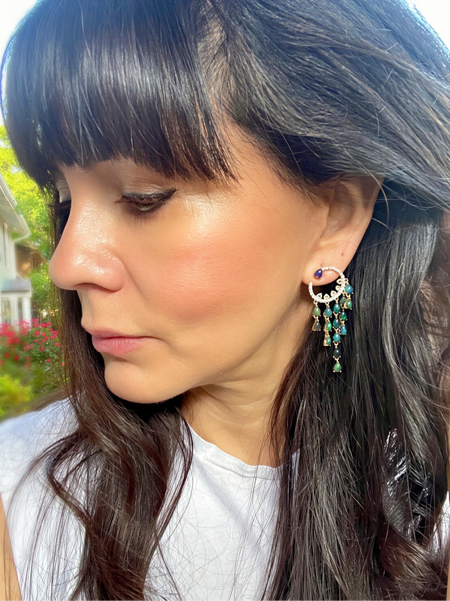 sterling silver black natural opal dangle earrings