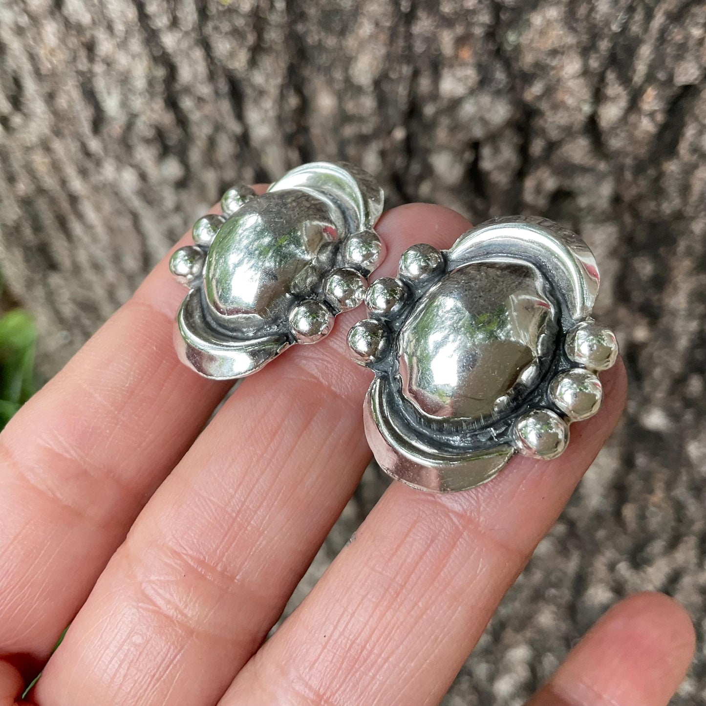 sterling silver Modernist repousse post Earrings Colors Of Etnika