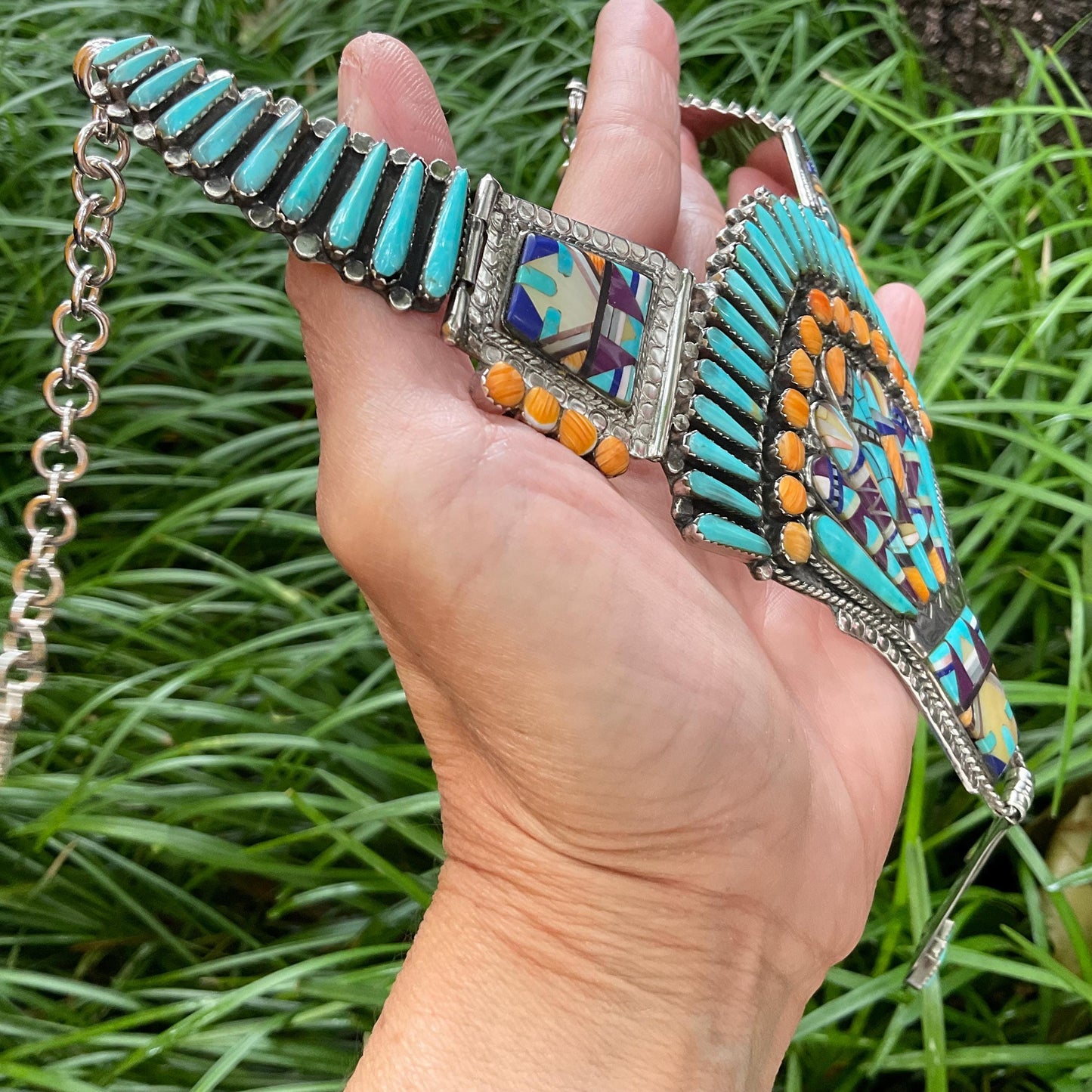 Sterling silver turquoise inlay necklace southwestern choker Colors Of Etnika