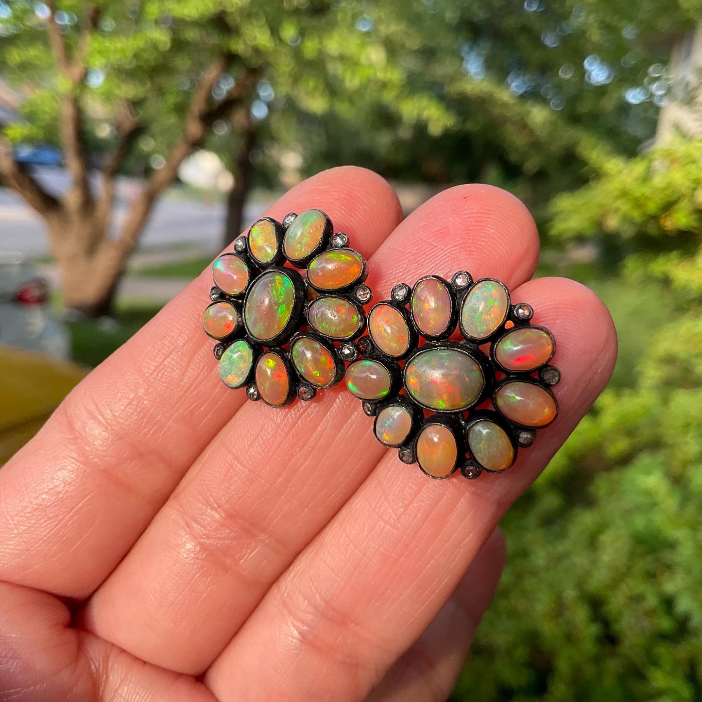 Sterling silver Fire Opals rose cut diamonds Earrings Colors Of Etnika