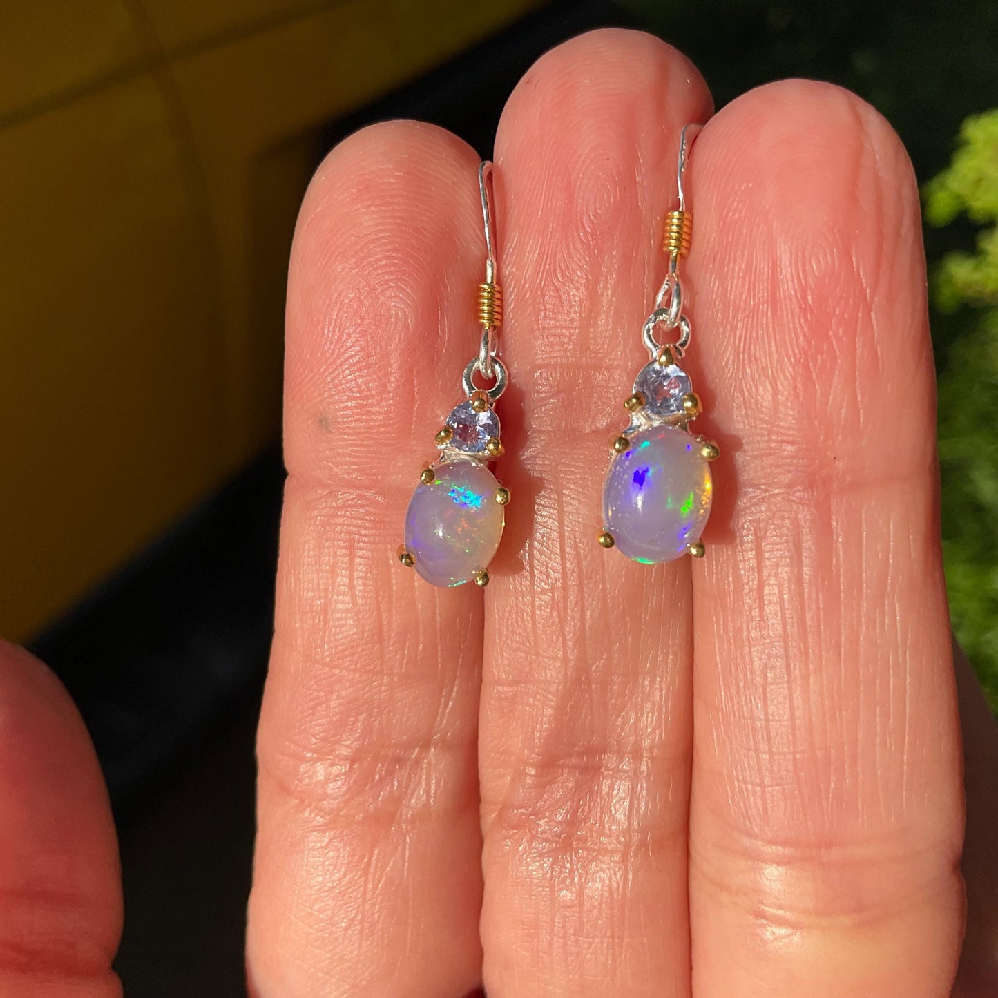 Sterling Silver Natural fire Opal lolite dangle Earrings Colors Of Etnika