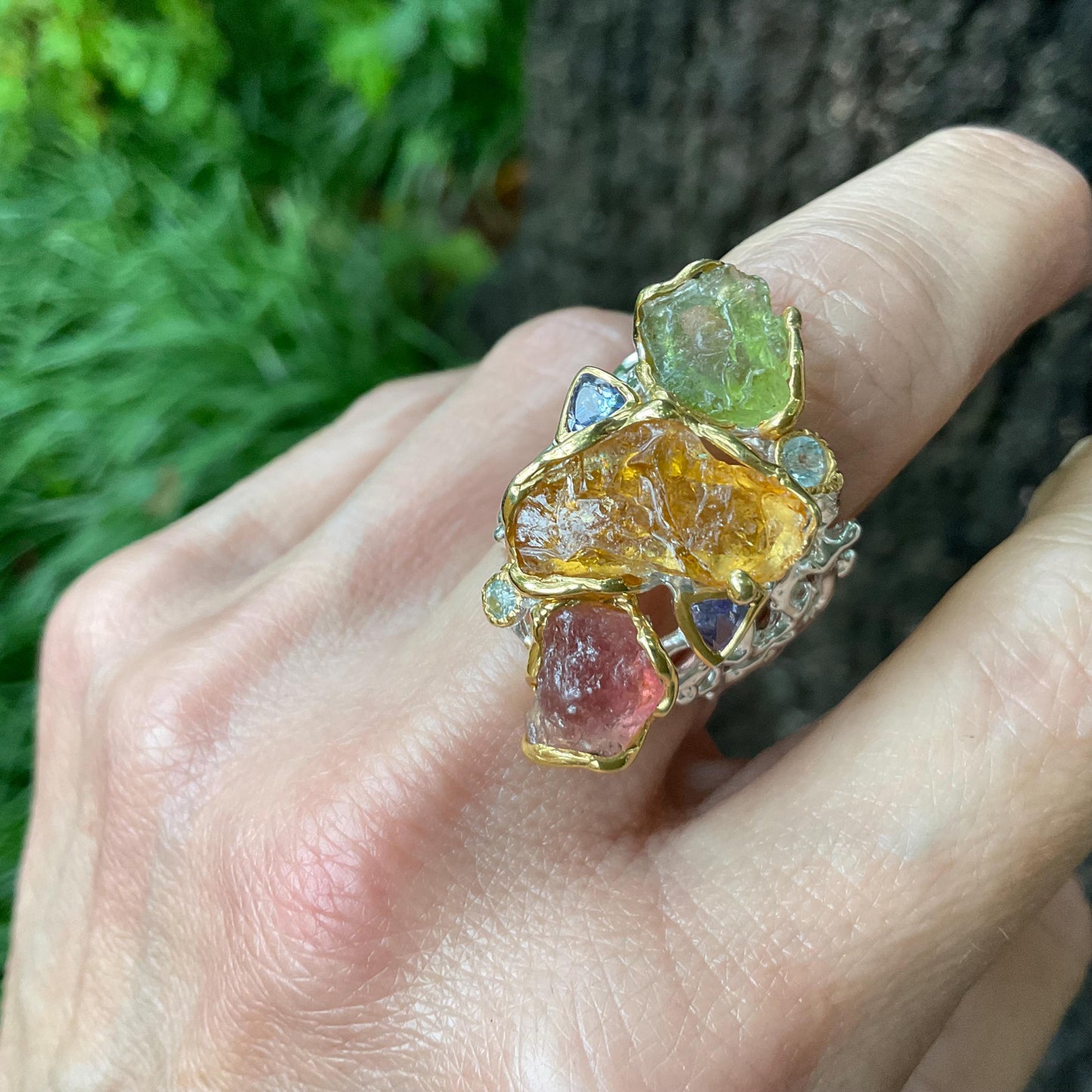 Sterling Silver tourmaline coral reef Ring 8 Colors Of Etnika