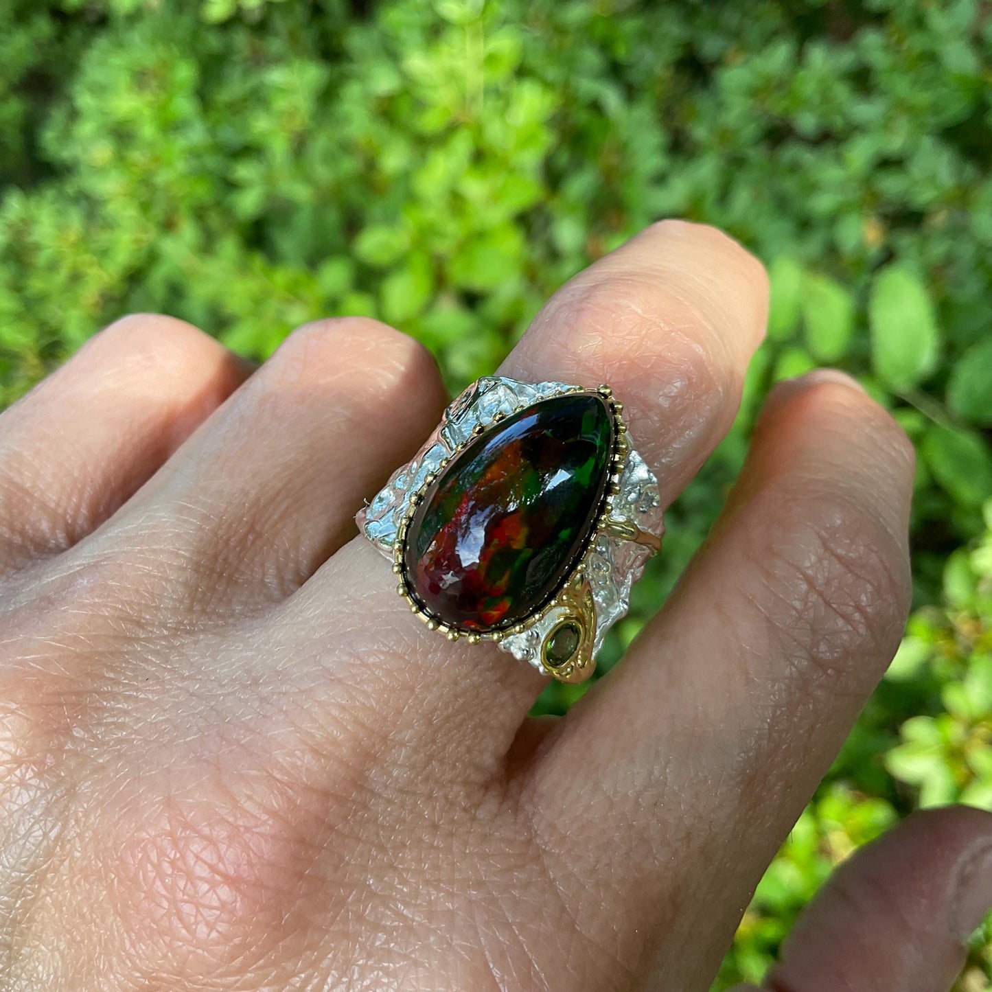 sterling silver Natural mesmerizing opal band ring 7 Colors Of Etnika