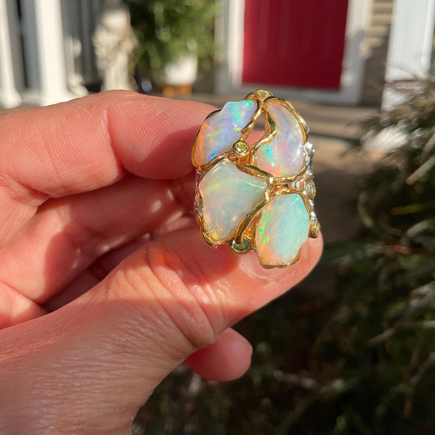 Handmade Sterling Silver rainbow opal band ring 7.5 Colors Of Etnika