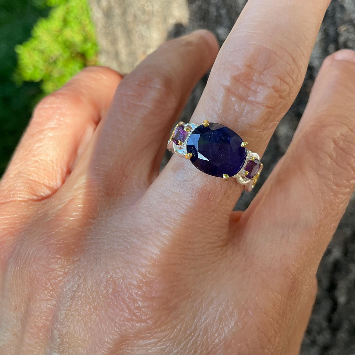 Sterling Silver Natural Blue Sapphire amethyst Ring 7 Colors Of Etnika