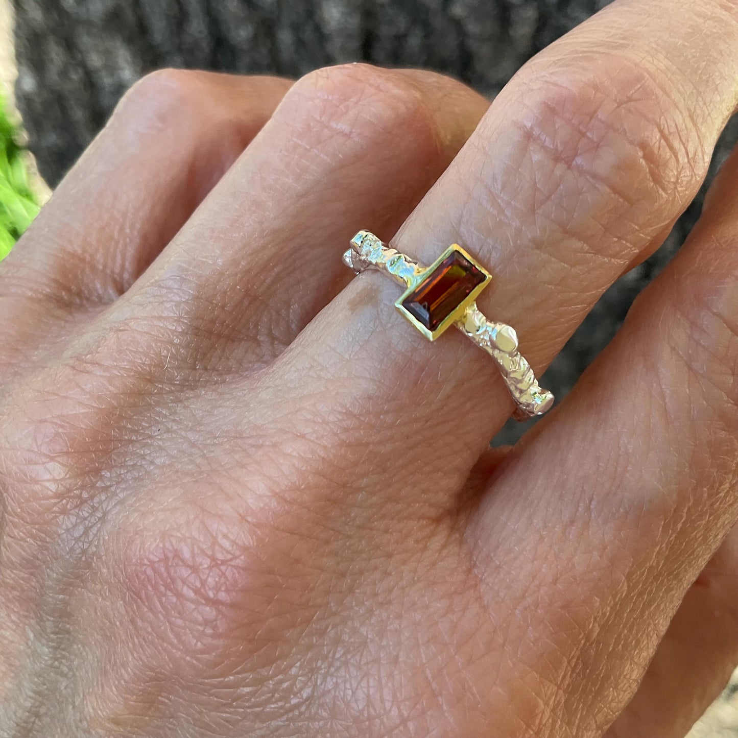 sterling silver band ring red garnet baguette dainty size 7 Colors Of Etnika
