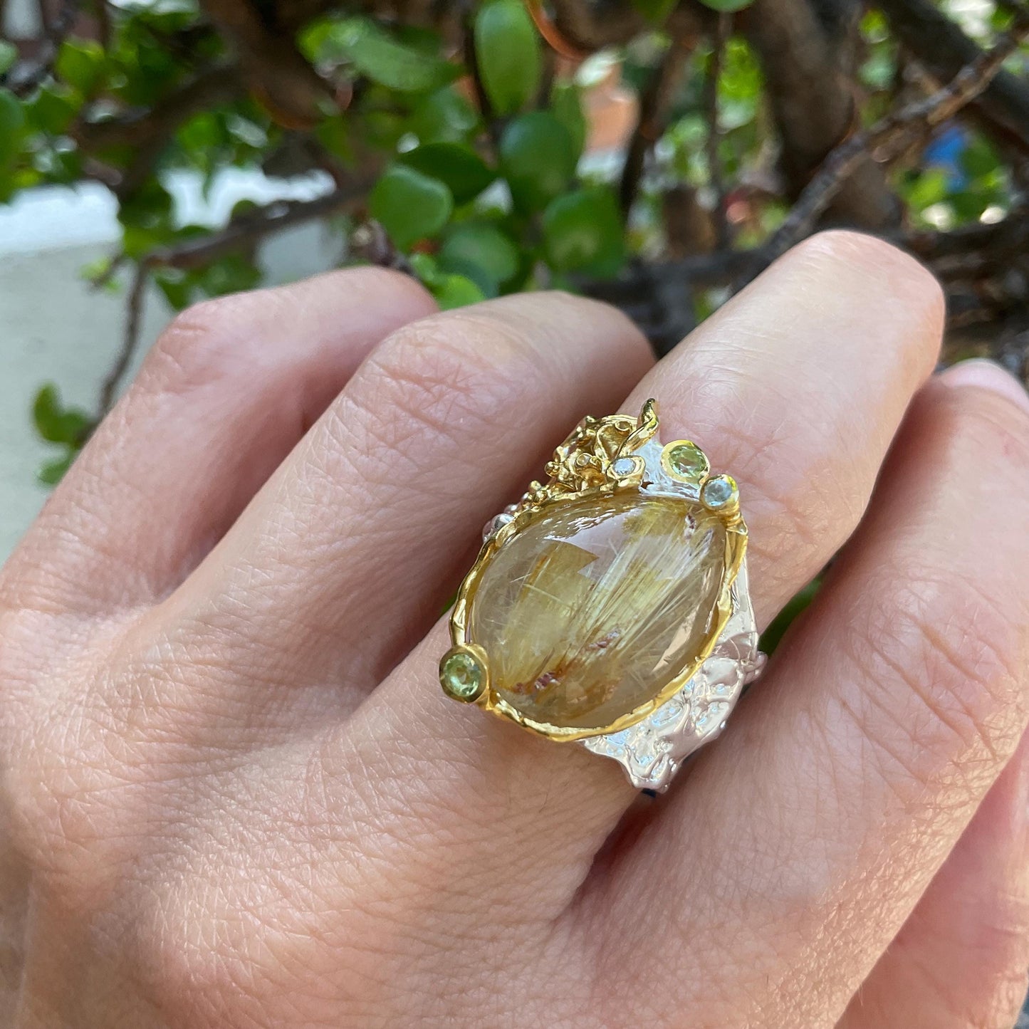 Sterling silver natural golden rutile quartz band ring 8 Colors Of Etnika