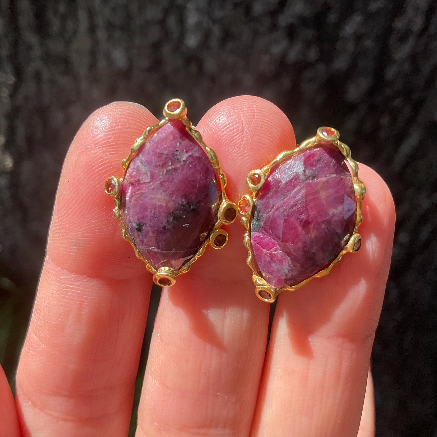 Sterling Silver Natural ruby gold stud Earrings Colors Of Etnika