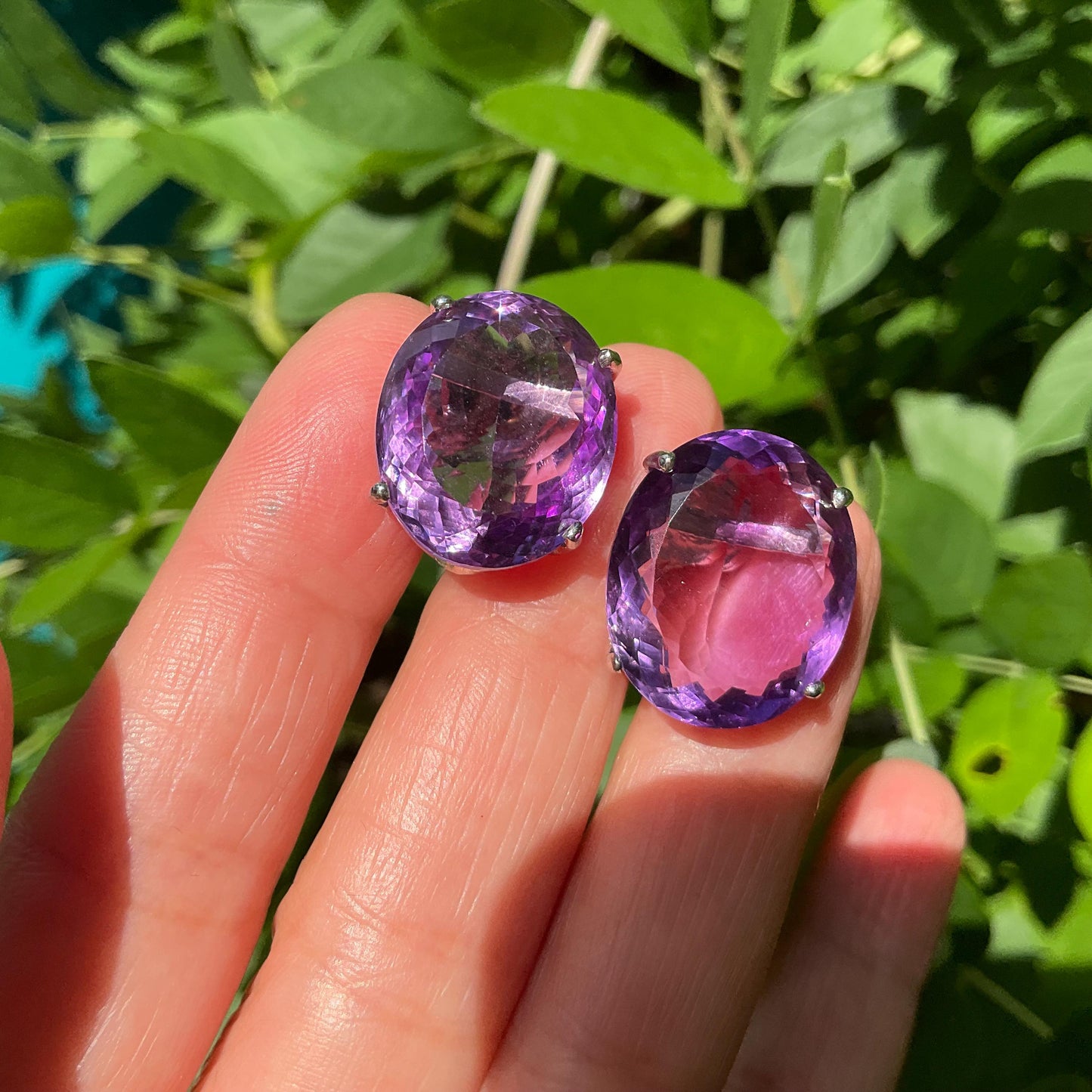 Sterling Silver natural purple Amethyst stud post large Earrings Colors Of Etnika