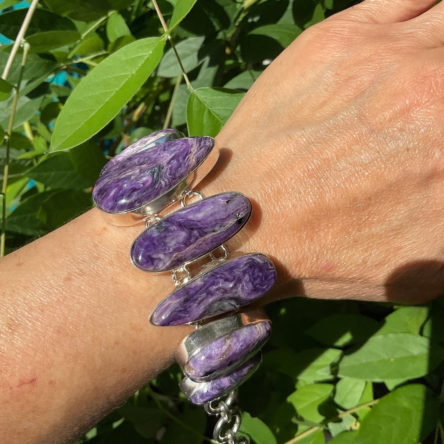 sterling silver heirloom statement purple charoite big bracelet Colors Of Etnika
