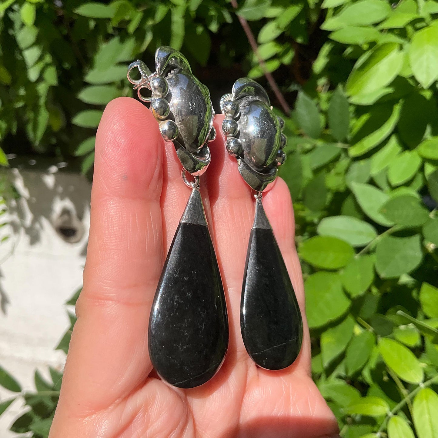 Sterling Silver natural black Guatemalan jade statement Earrings Colors Of Etnika