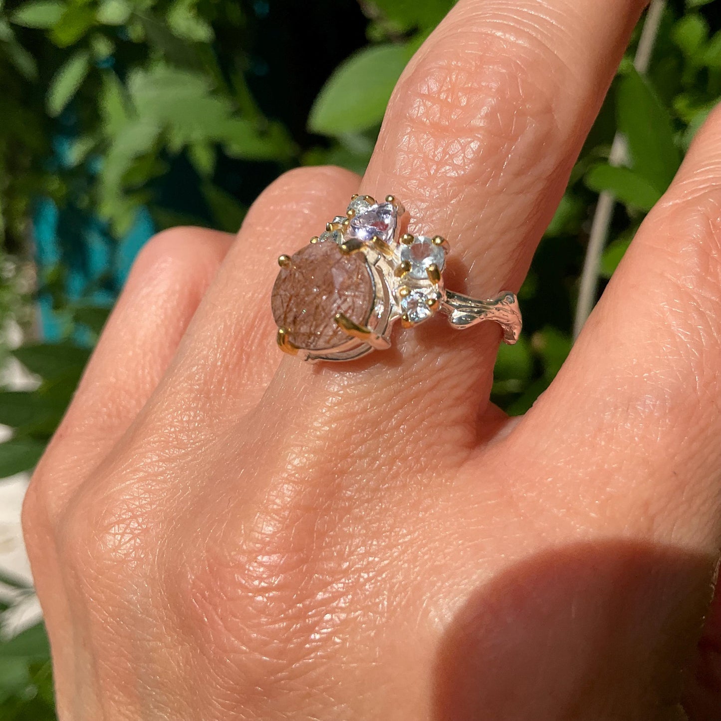 Sterling silver natural golden rutile quartz twig ring 6.5 Colors Of Etnika