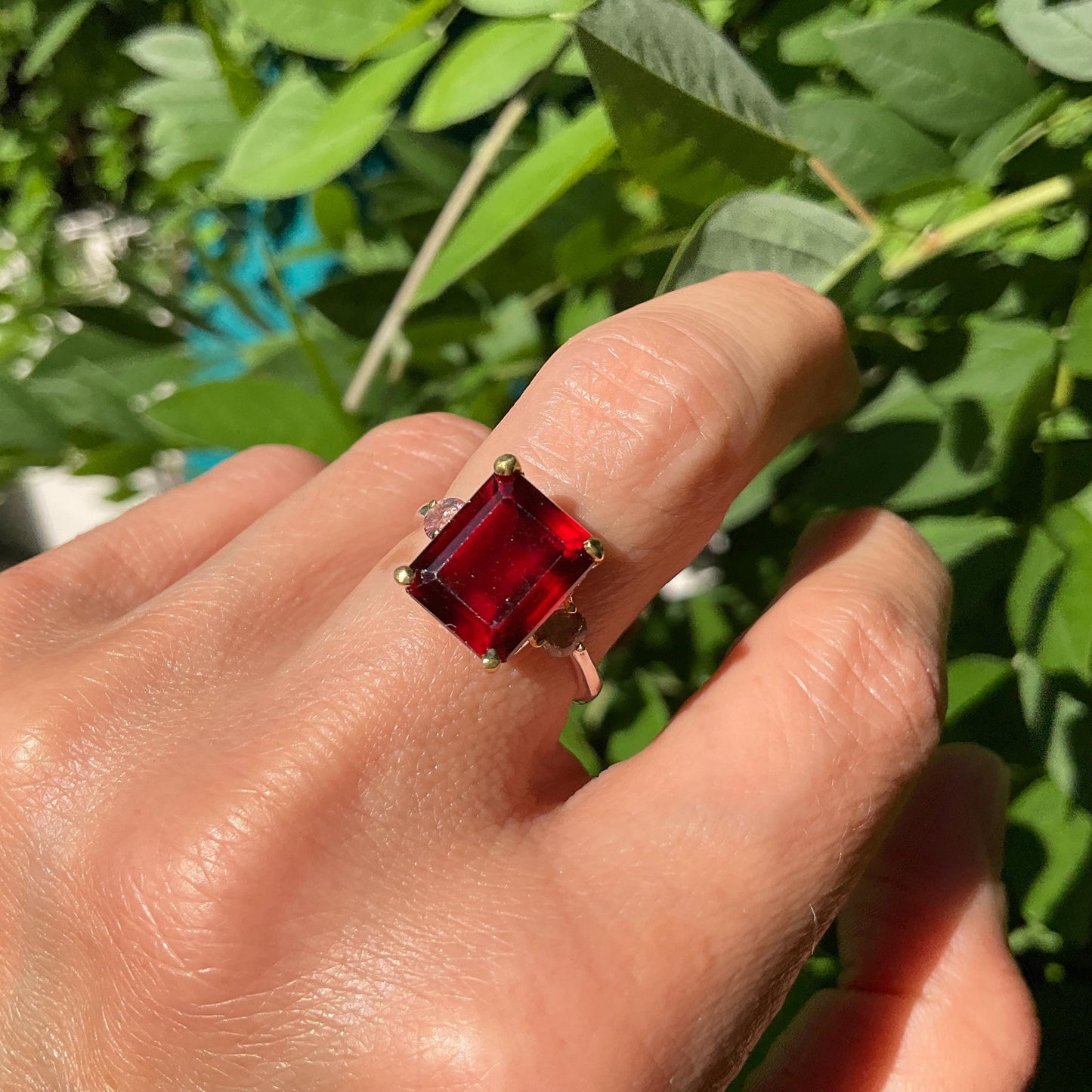 Sterling silver red hessonite garnet pink tourmaline ring 7 Colors Of Etnika