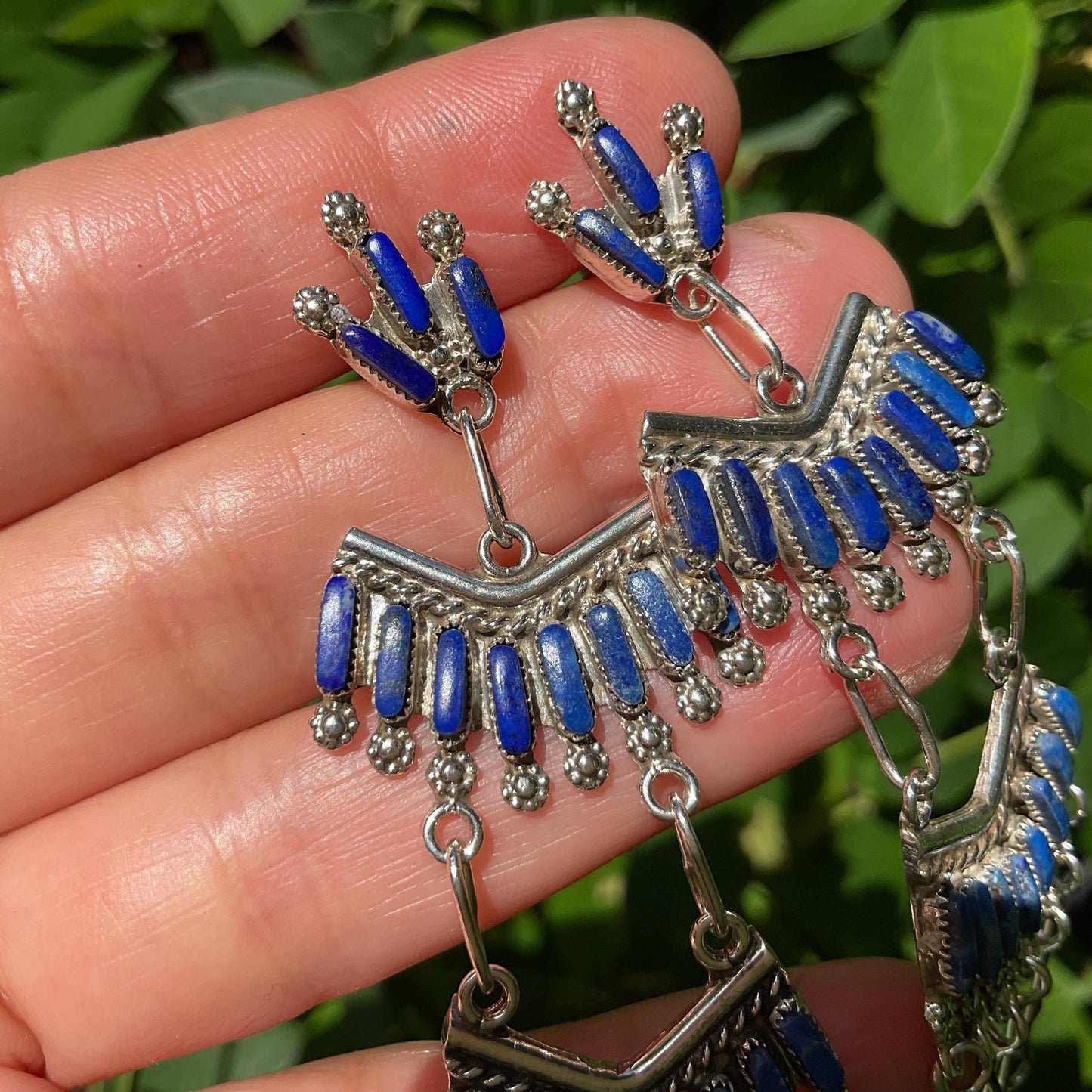sterling silver dangle lapis lazuli long petit point Earrings Colors Of Etnika