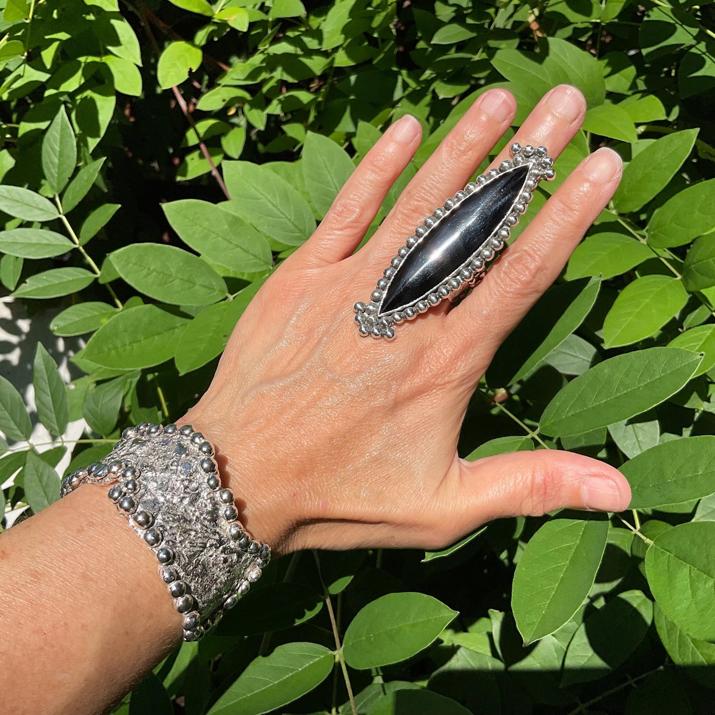 Sterling Statement black onyx oversize cuff ring 8-11 Colors Of Etnika