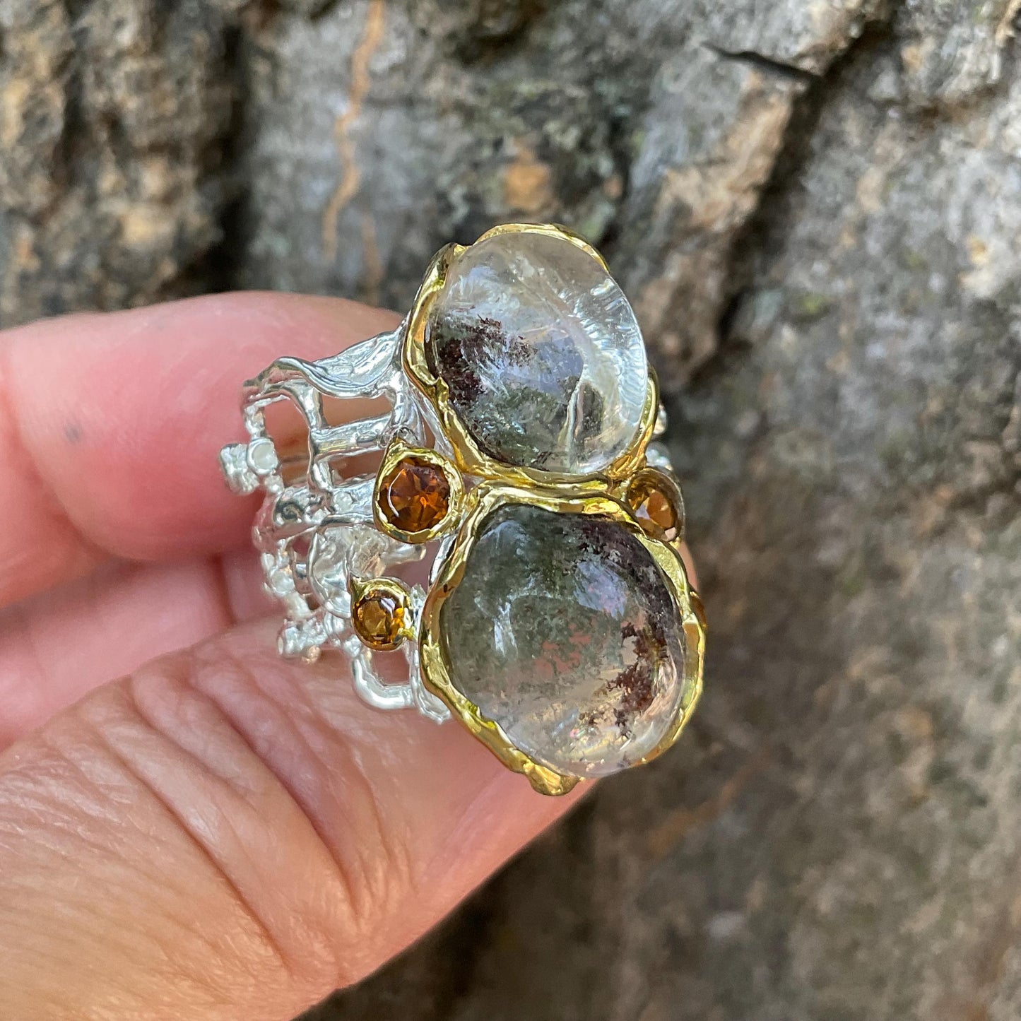 925 sterling silver ghost quartz statement ring Colors Of Etnika