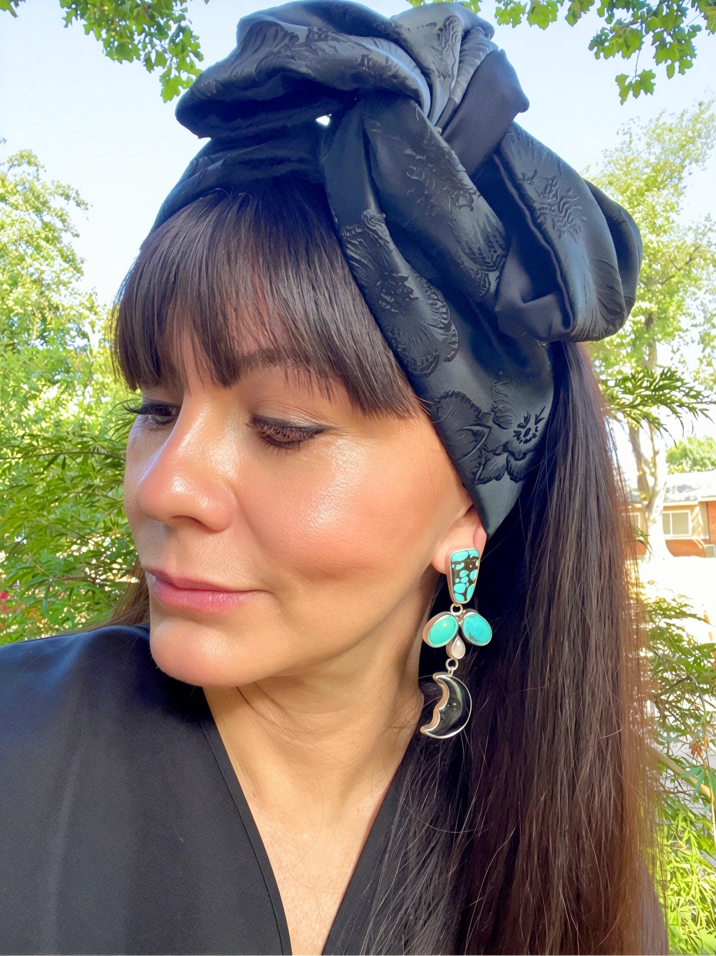 Sterling Silver campsites turquoise whimsical moon dangle earrings Colors Of Etnika