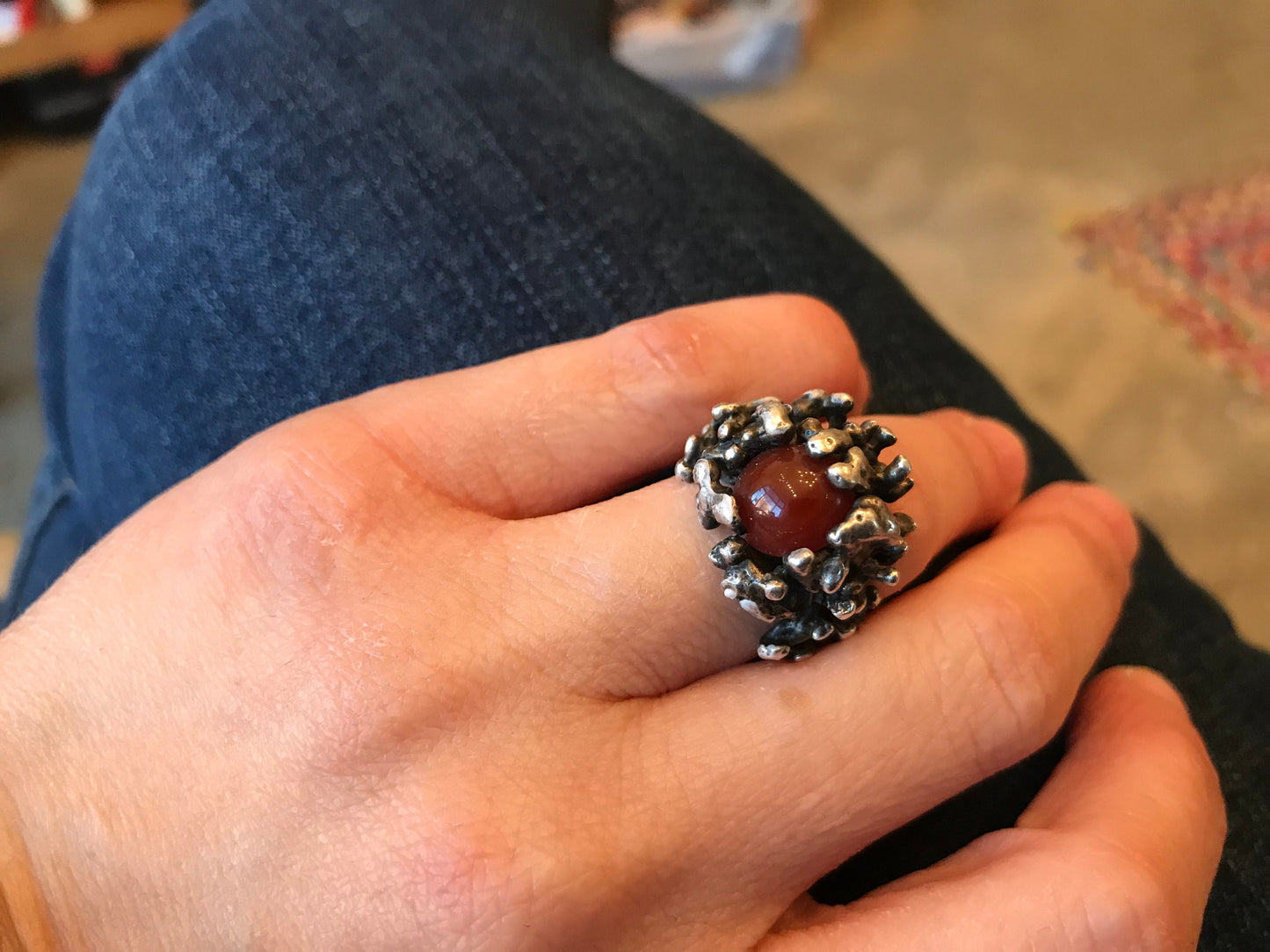 Sterling Silver Red carnelianArtisan rustic Ring Size 6