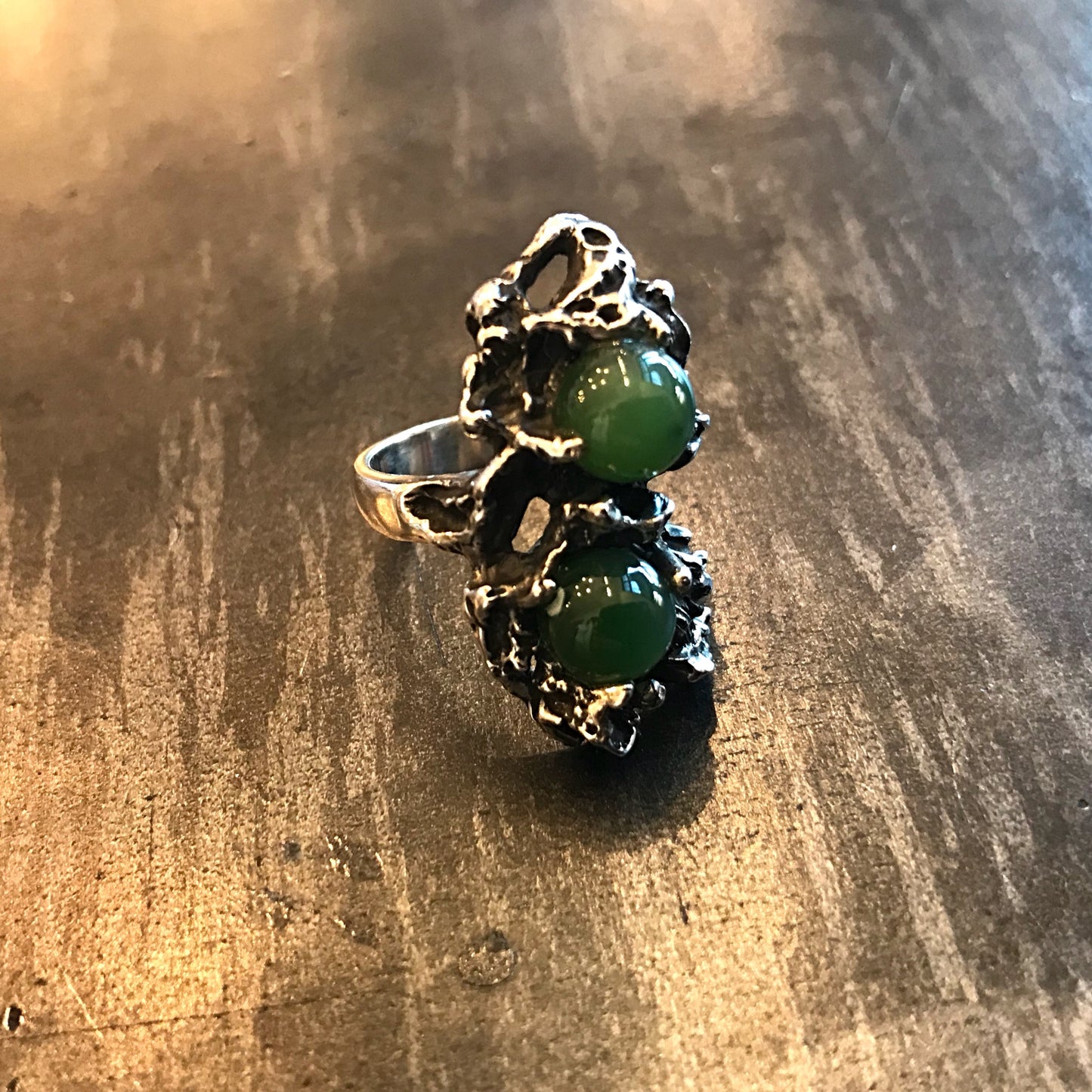 Sterling Silver Rustic jade artisan Ring 6.5 Handmade Jewelry