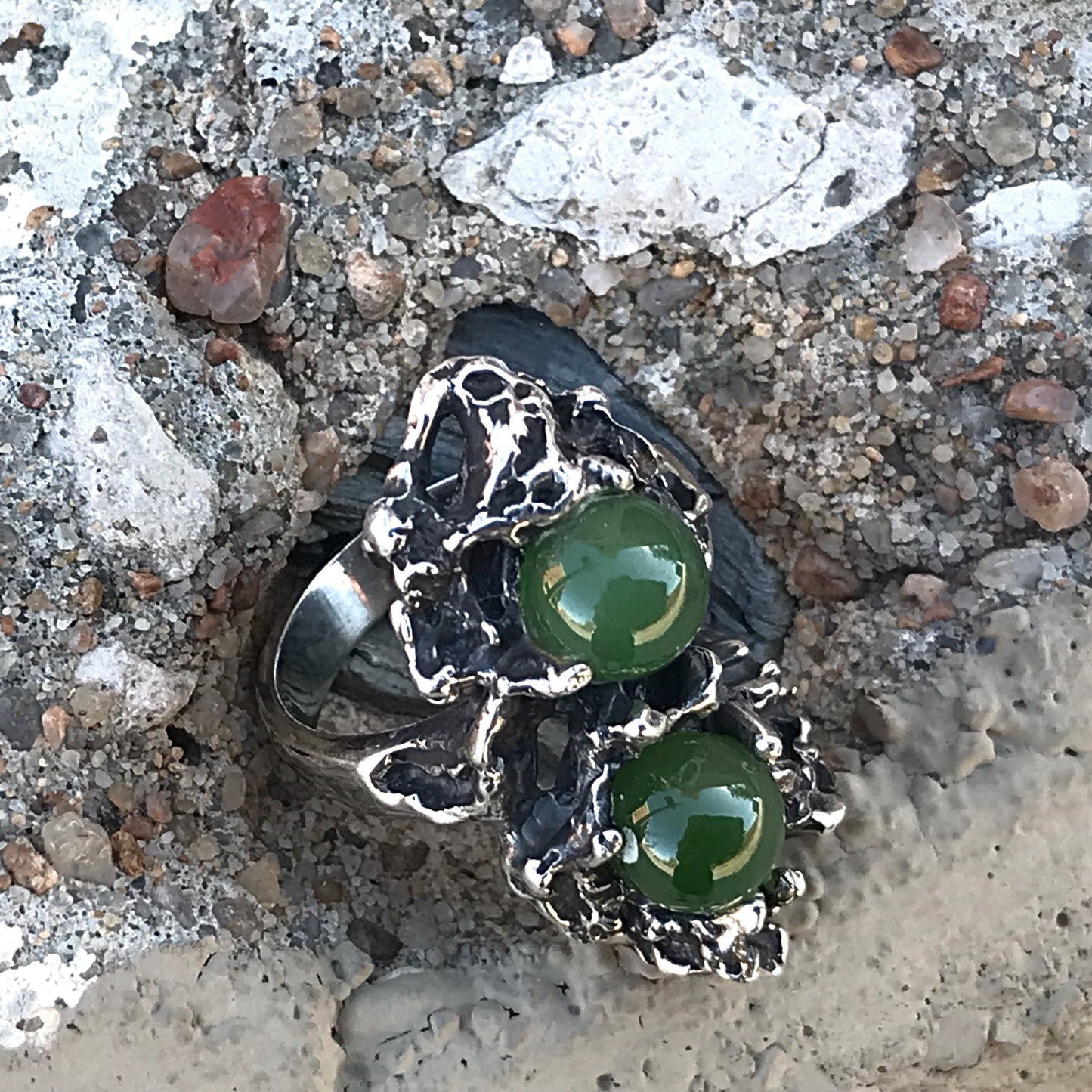 Sterling Silver Rustic jade artisan Ring 6.5 Handmade Jewelry