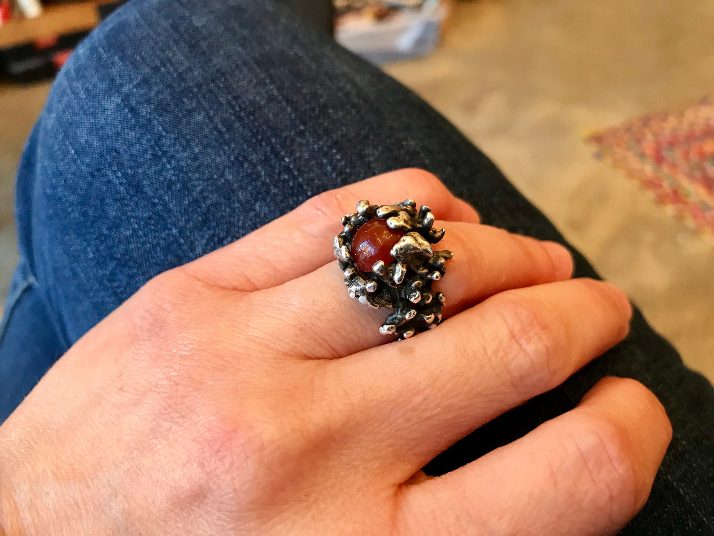 Sterling Silver Red carnelianArtisan rustic Ring Size 6