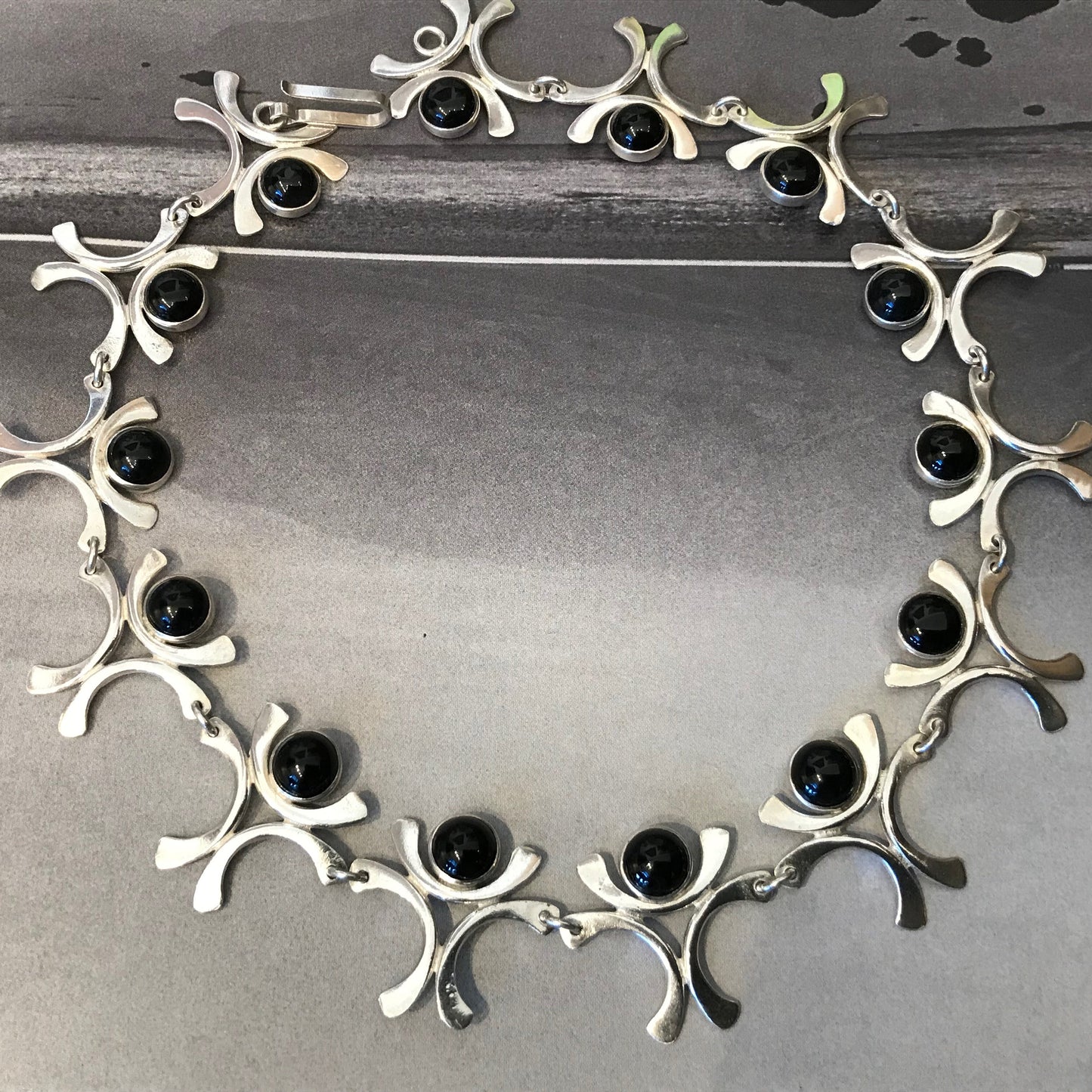 Sterling silver black onyx handmade necklace choker Vintage