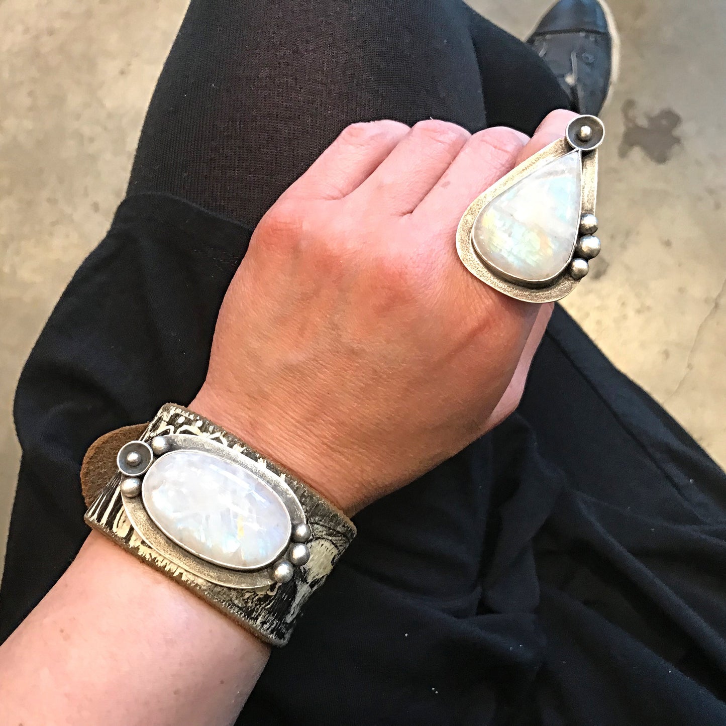 Handmade Sterling Silver Adjustable Moonstone Statement Ring
