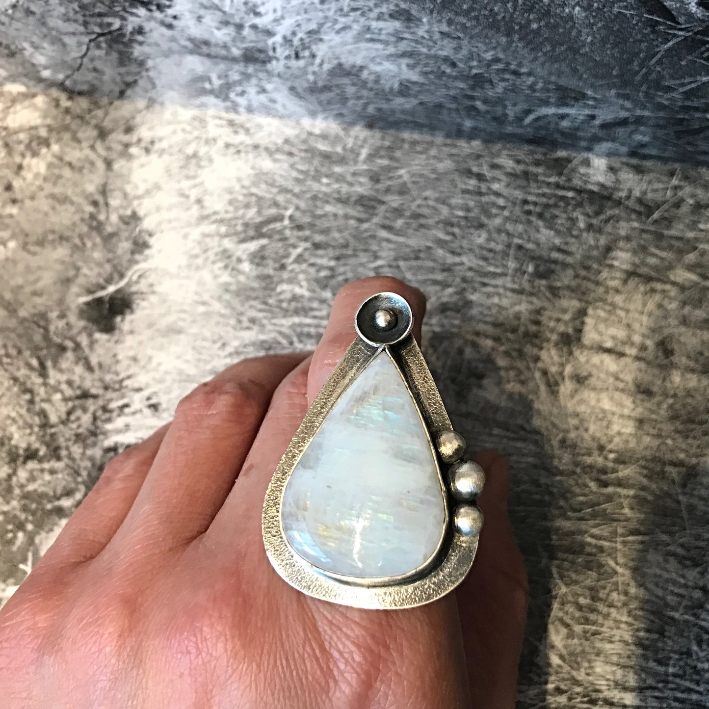 Handmade Sterling Silver Adjustable Moonstone Statement Ring