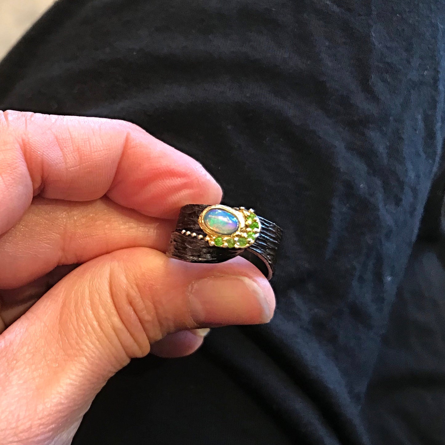 Sterling Silver Natural Opal Artisan Handmade Ring 6.5