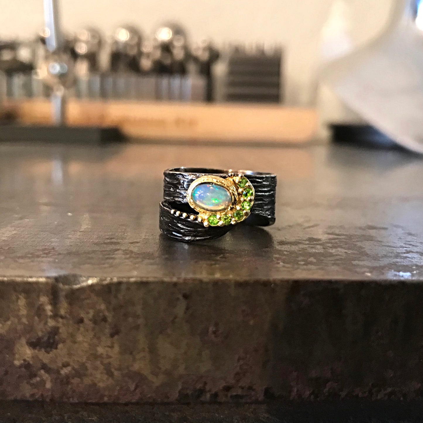Sterling Silver Natural Opal Artisan Handmade Ring 6.5