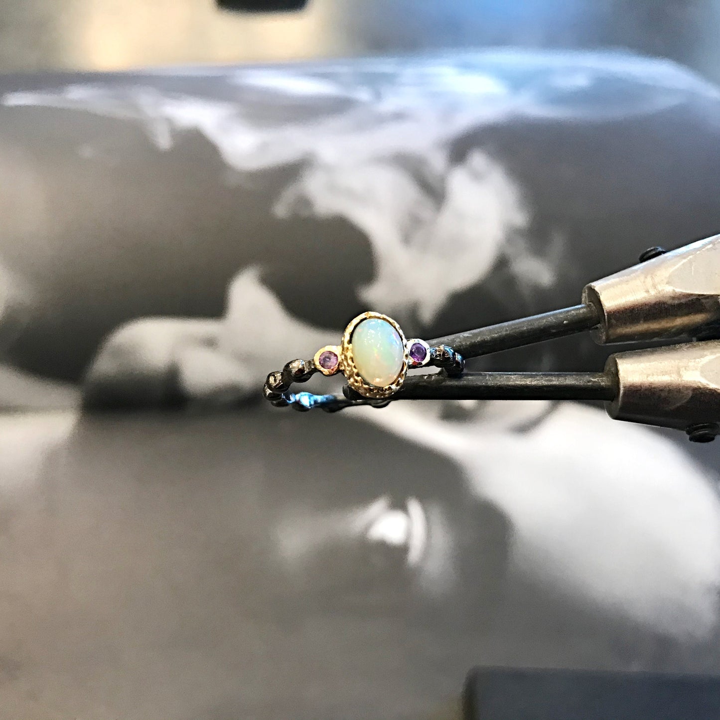 Handmade Sterling Silver Natural Opal amethyst l ring 7 8 9