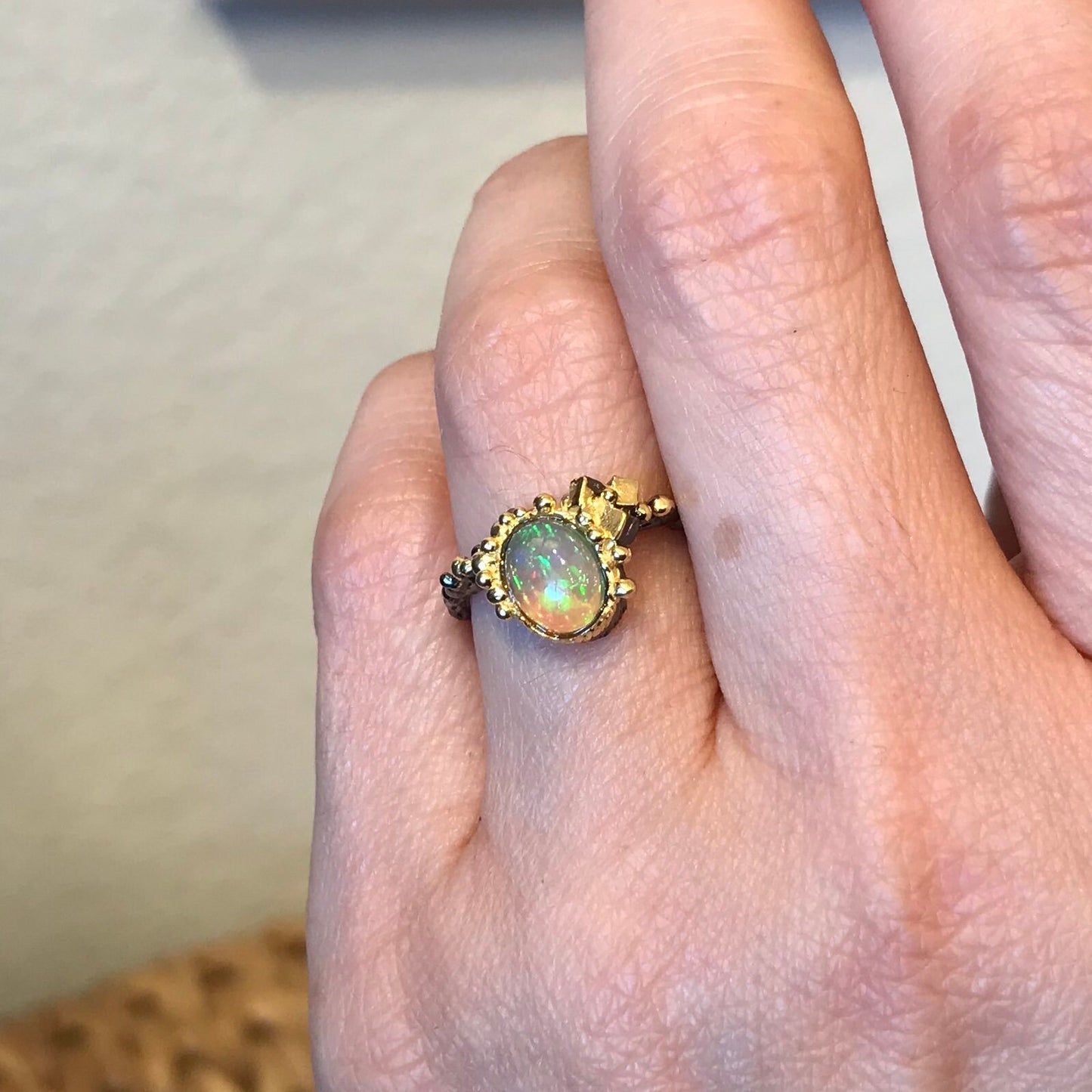 Handmade Sterling Silver Natural Opal ring 6 7 and 8