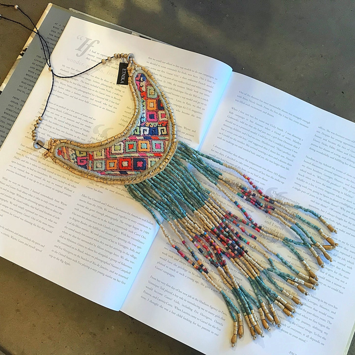 Guipil Textile Runway Statement Green Artisan Studio Long Ethnic Necklace