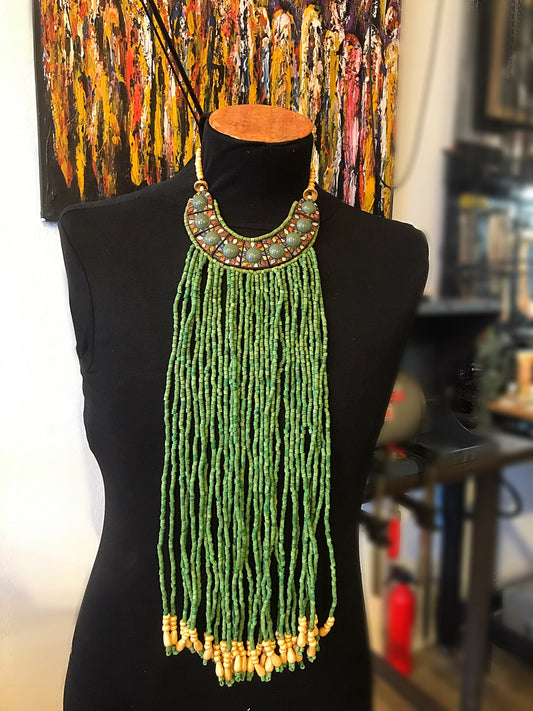 Jade Ceramic Runway Statement Green Artisan Studio Long Ethnic Necklace