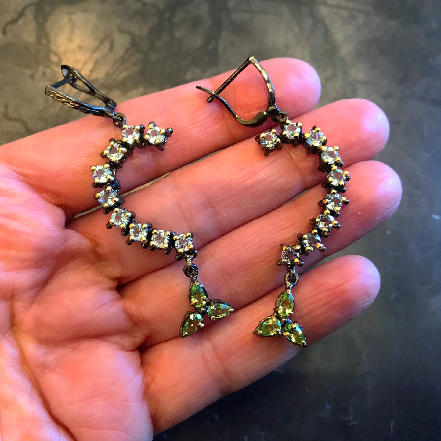 sterling Silver blue Topaz Peridot Long Dangle gemstone Earrings