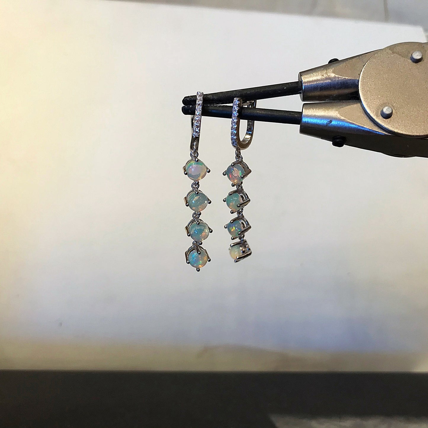 sterling silver Rainbow Natural opals dangle cz earrings