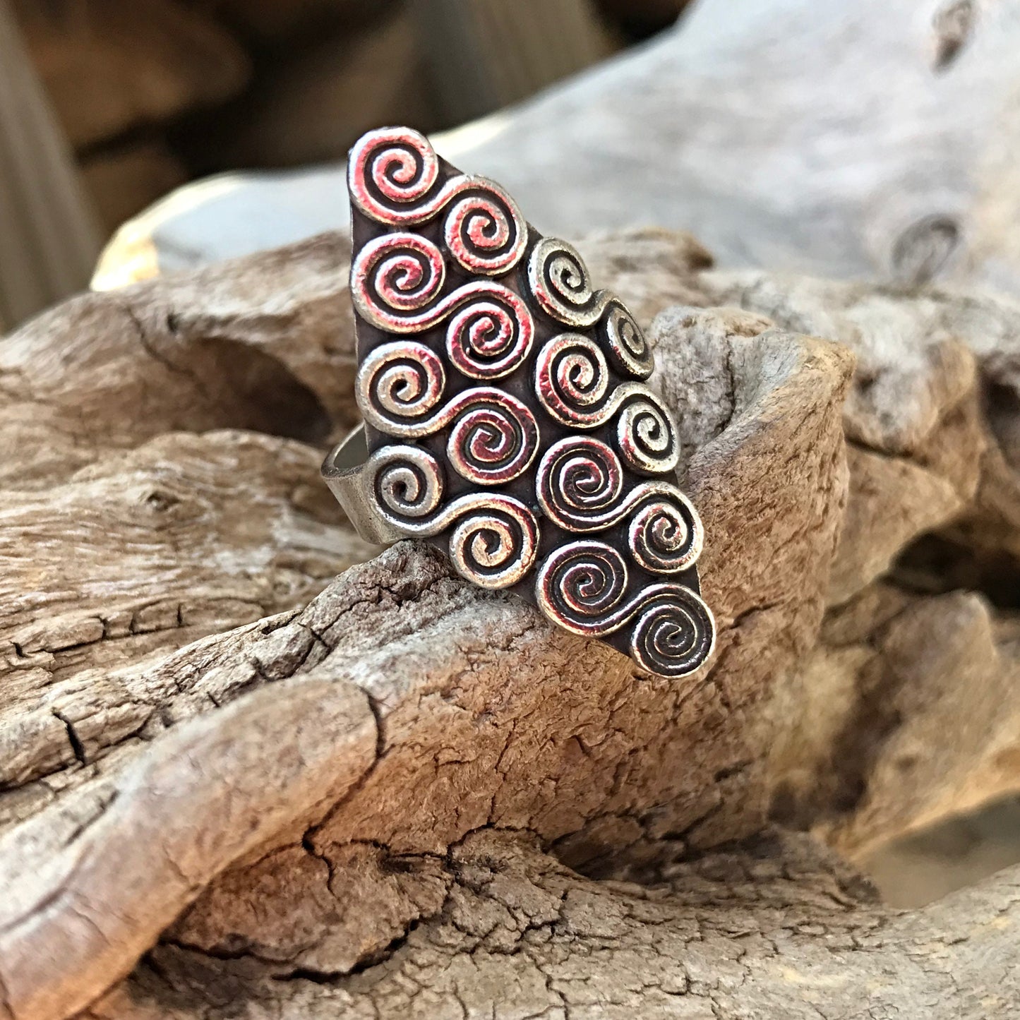 Handmade sterling silver Abstract Modernist Ethnic bohemian Adjustable Artisan Ring 4-8